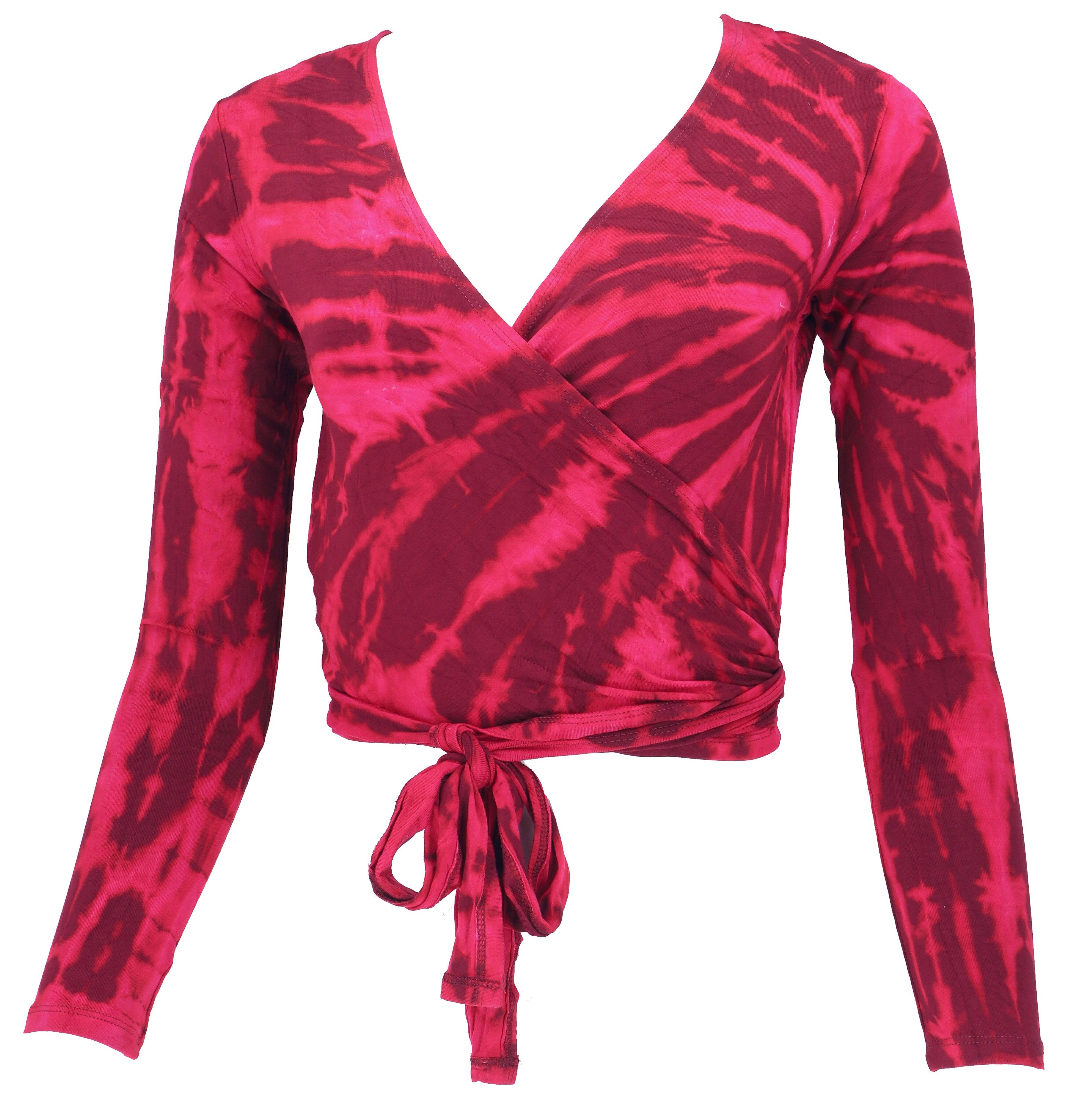 Guru-Shop Longsleeve Batik Wickeltop, Yogatop, Langarmshirt - pink alternat günstig online kaufen