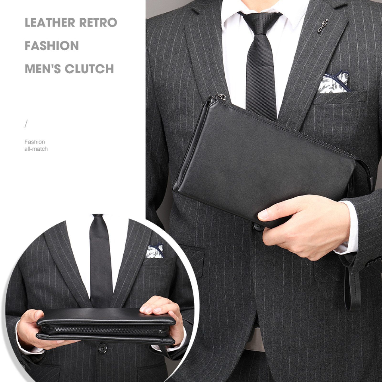 YUBRO-STUDIO Clutch Herren Leder Clutch Tasche Schwarz Wristlet Geldbörse Taschen