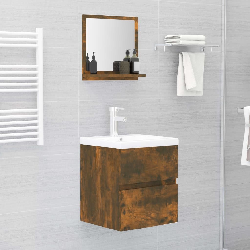 furnicato Wandspiegel mit Ablage 40 x 10,5 x 37 cm Räuchereiche, Massivholz (1-St), Feuchtigkeitsbeständiges Badregal mit Ablage für das Badezimmer