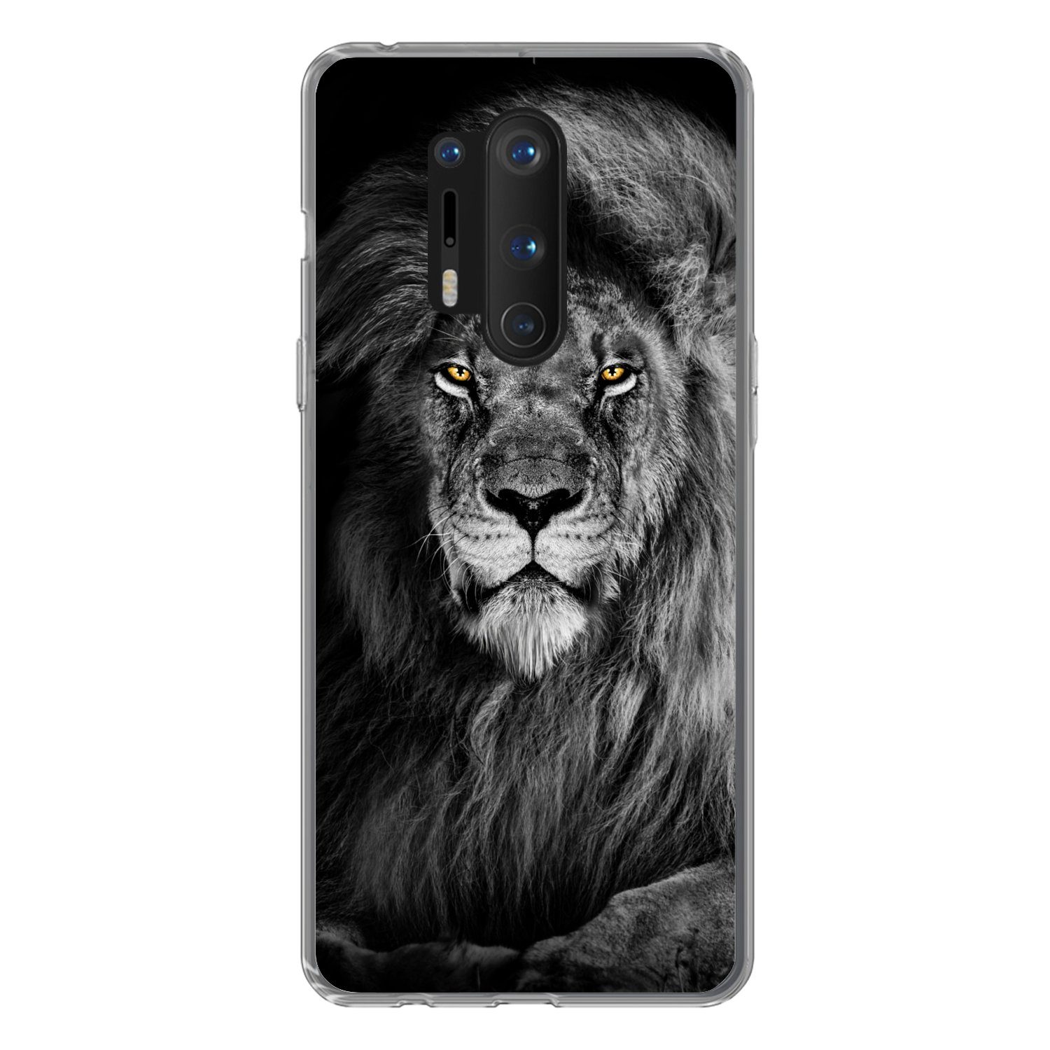 MuchoWow Handyhülle für OnePlus 8 Pro Löwe - Augen - Orange - Schwarz und weiß - Tiere - P, Phone Case, Silikon, Schutzhülle Dünn
