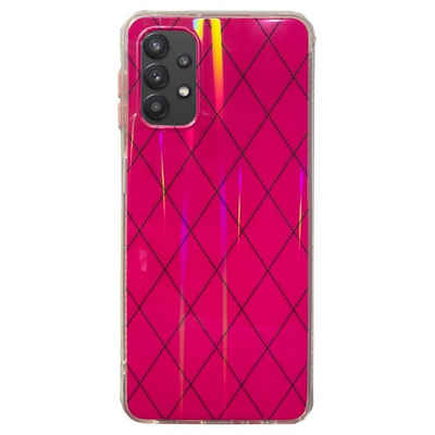 Wigento Handyhülle Für Samsung Galaxy A32 5G Shockproof TPU Rauten Muster Schutz Tasche Hülle Cover Etui Rosé rot