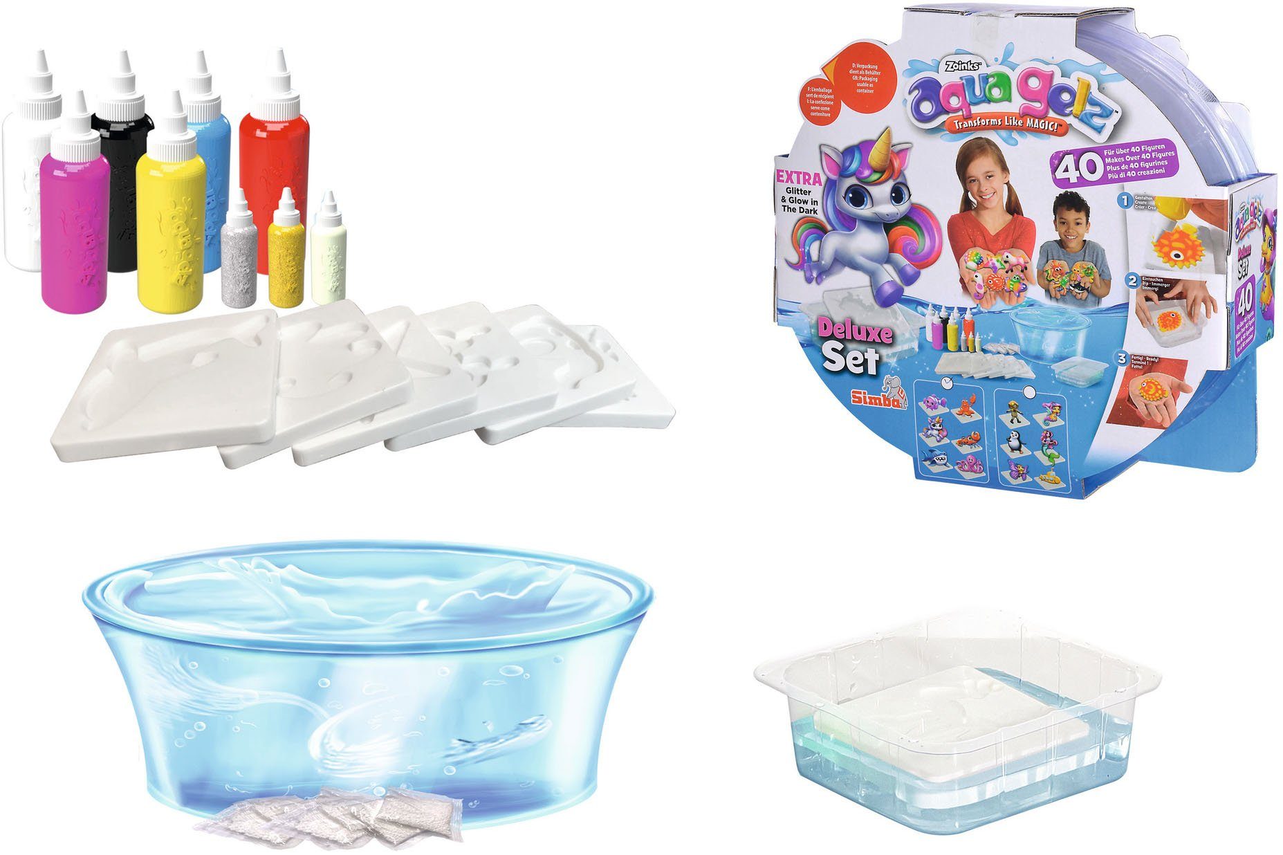 SIMBA Kreativset Aqua Gelz Deluxe Set, (Set), mit Glitzer und Glow in the Dark Effekt