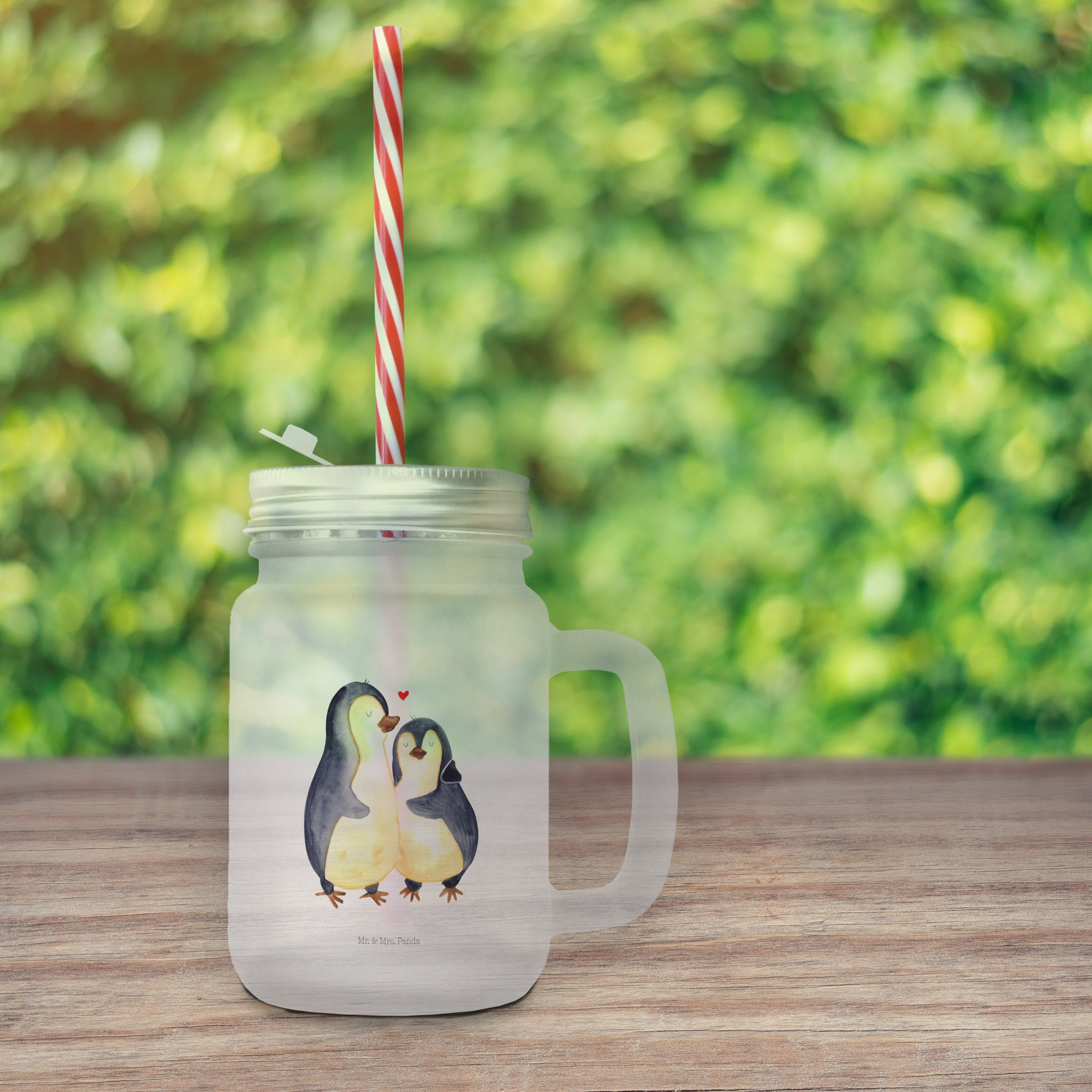 glücklich, Sommerglas, Gla, & Glas Geschenk, Panda Premium umarmend Mrs. Pinguin Transparent - Mr. Glas -