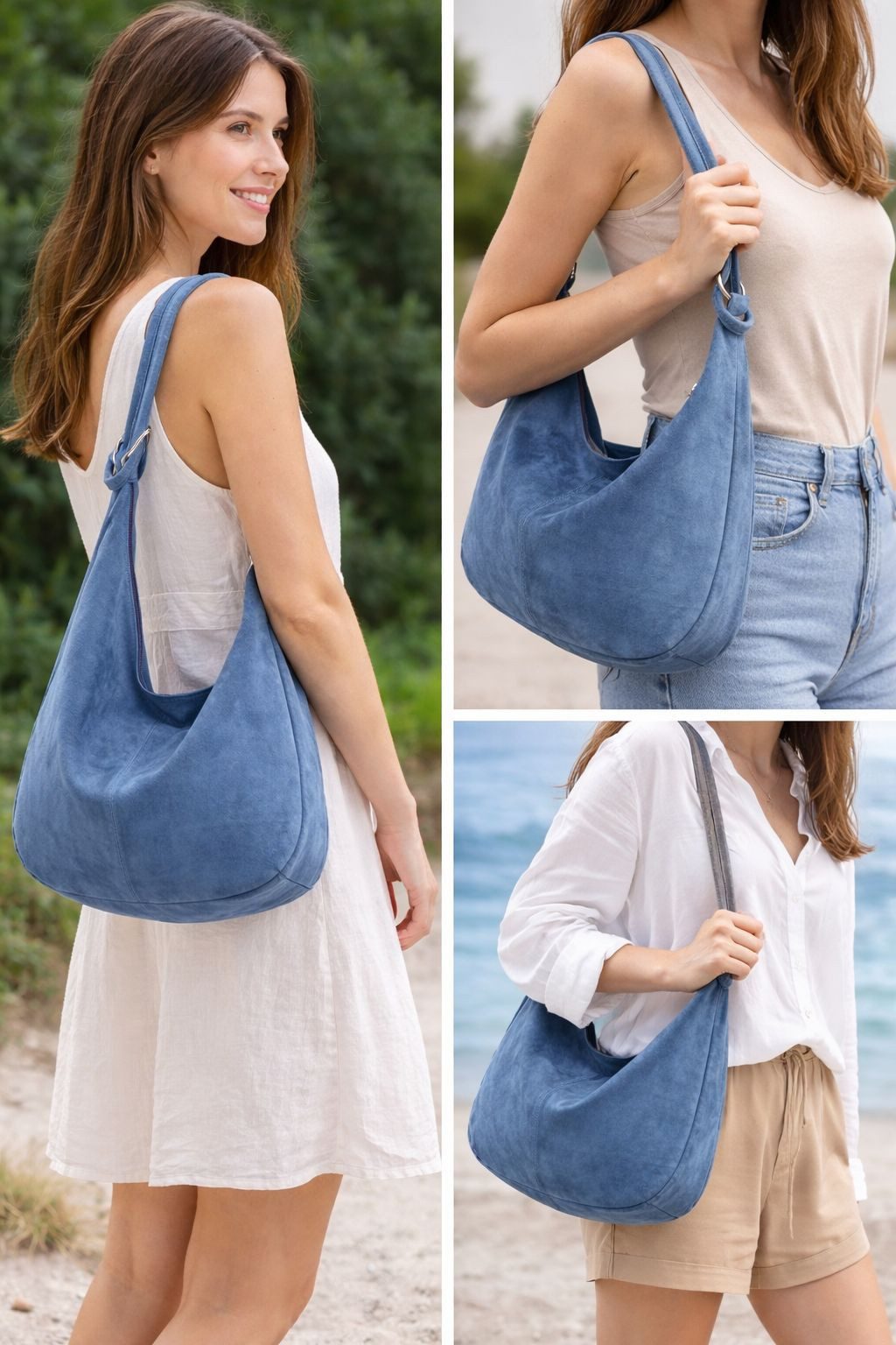 ITALYSHOP24 Schultertasche Made in Italy Damen Leder Tasche Shopper Umhängetasche Hobo Beutel Bag, Henkeltasche Veloursleder Alltagstasche, unter dem Arm tragbar, leicht