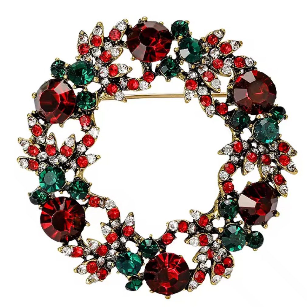 Dark-Desires Brosche Vintage Brosche Blumenkranz in grün-rot Adventskranz, günstig online kaufen