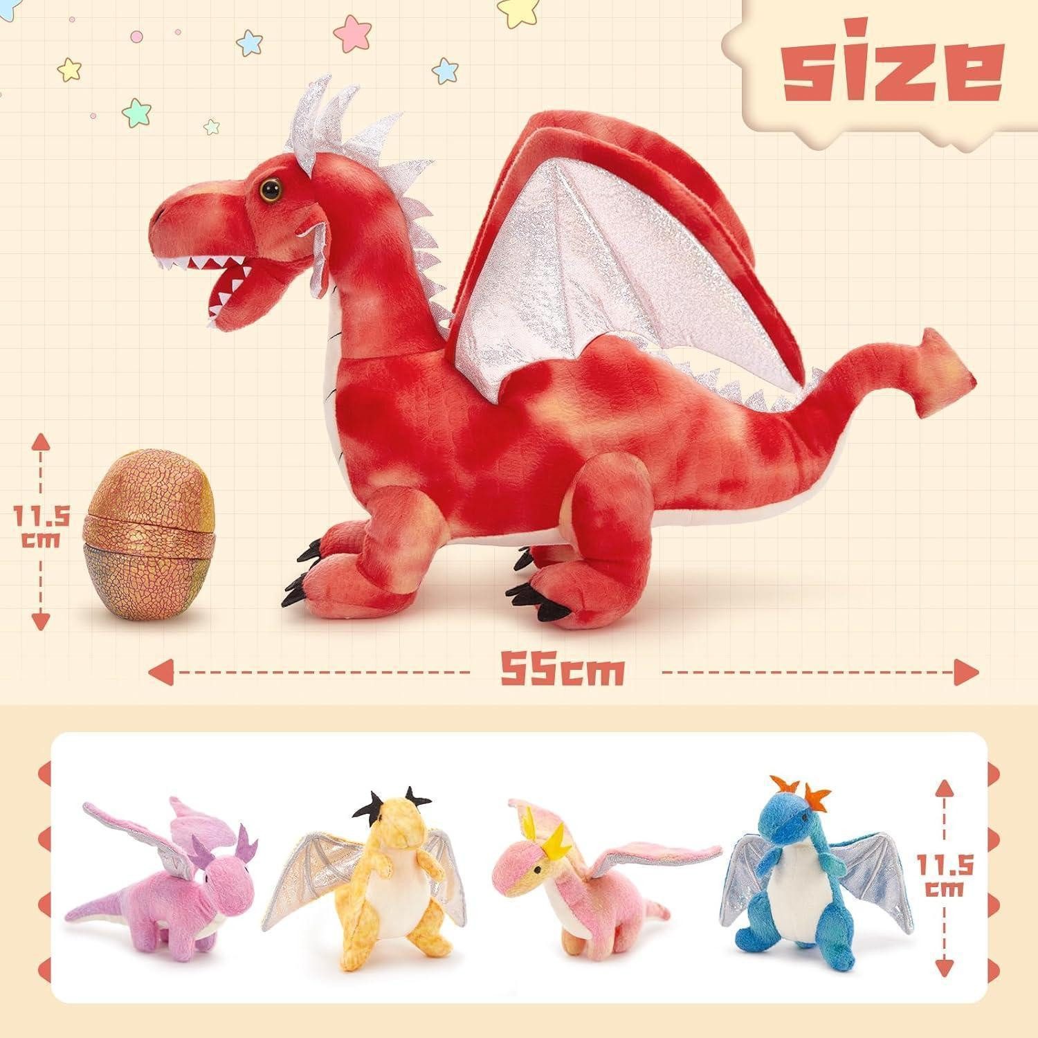 LuxusKollektion Kuscheltier Plüschtier Drache 55cm XXL Babybauch Rot Geschenk Jungen Bunt-rot