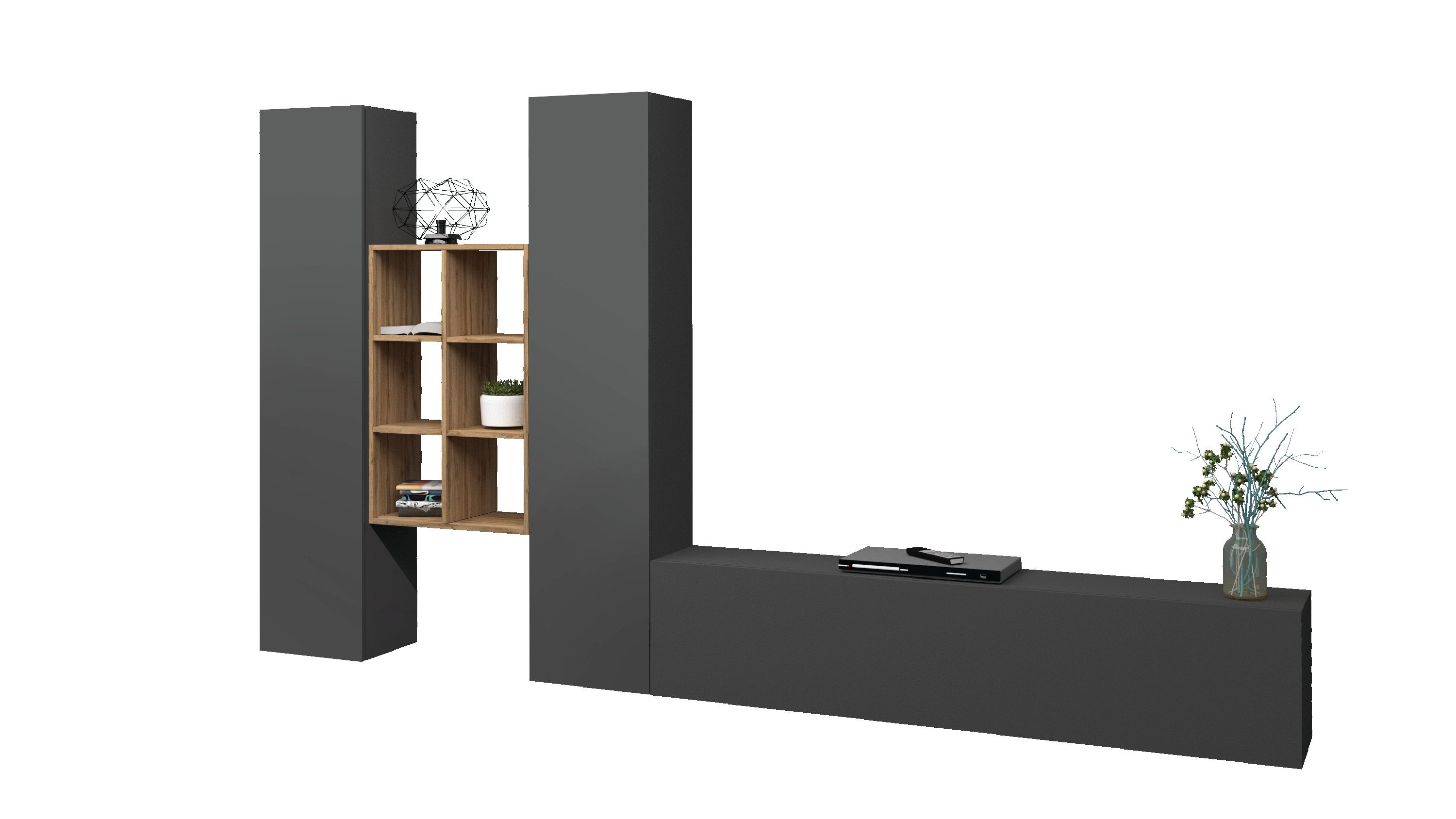 Web Furniture Wohnwand (4-teilig) in Anthrazit matt - 320x180x30 (BxHxT), (4-teilig)