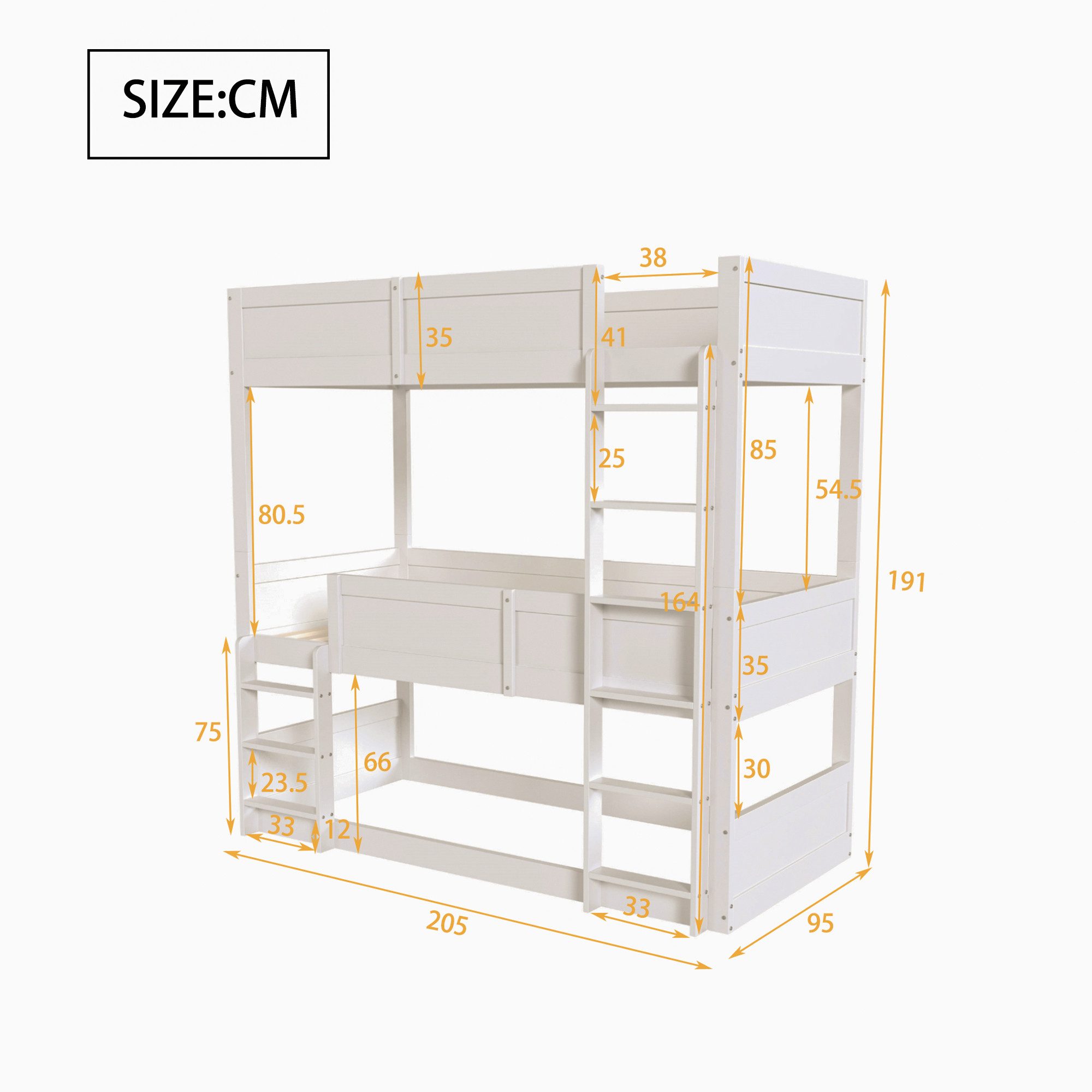 Flieks Etagenbett, umwandelbares Kinderbett Dreierbett 90x200cm mit 2 Set Lattenrost