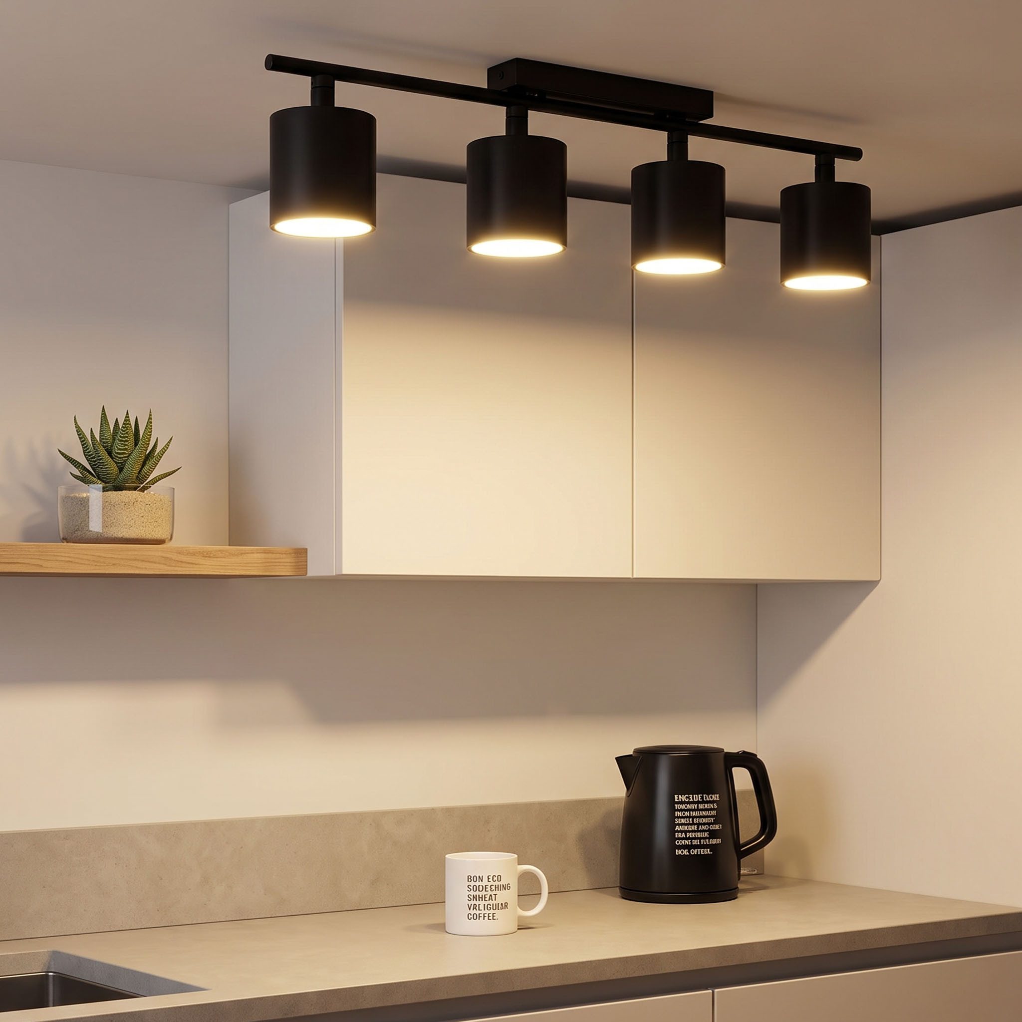oyajia LED Deckenstrahler 65W Deckenstrahler 4-flammig,E27-Deckenleuchte Metall Deckenlampe Spot, LED wechselbar, Warmweiß, 76cm Deckenspot Küchelampe Spot Stra – Bild 5 von 5