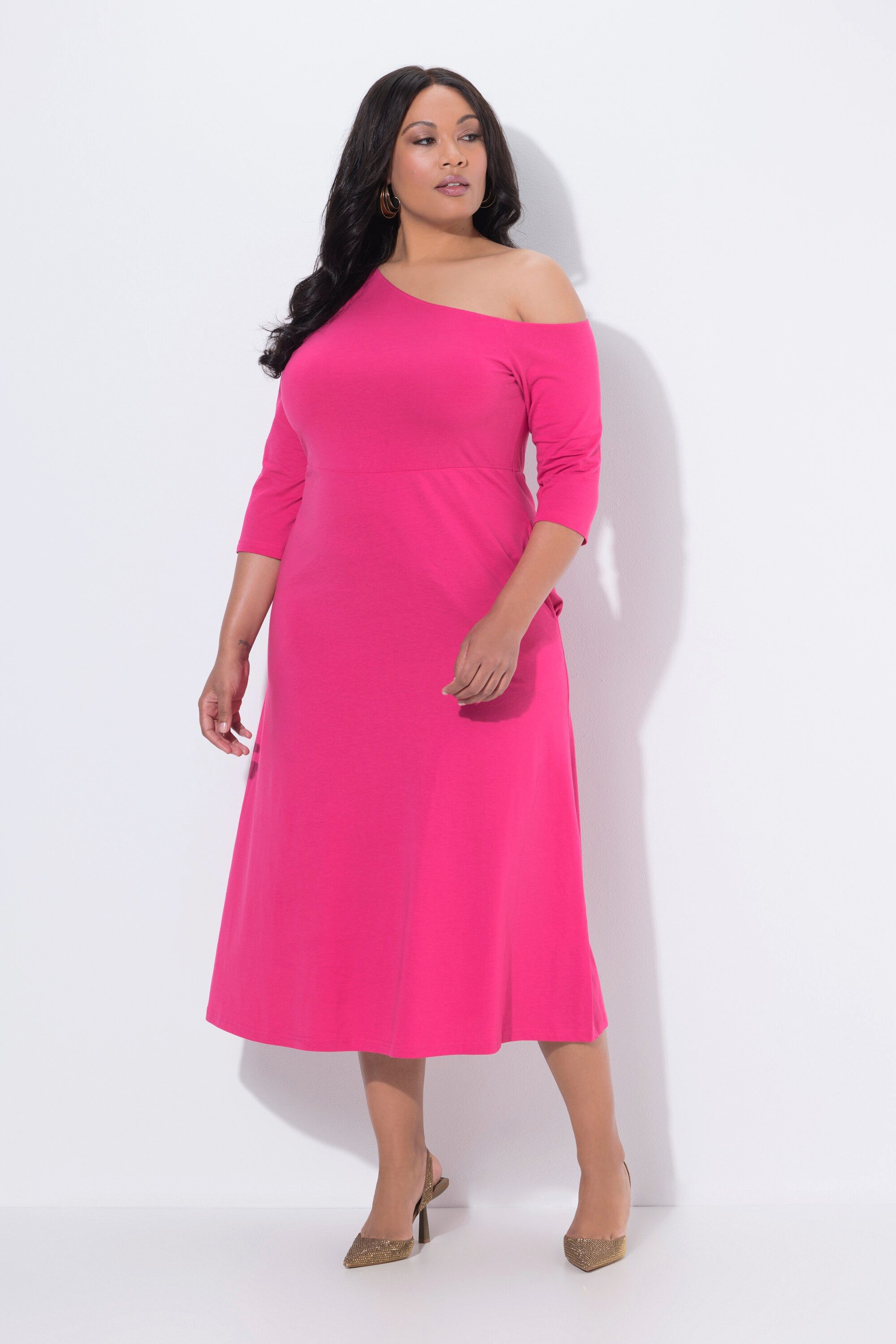 Maxikleid Maxikleid links schulterfrei A-Linie 3/4-Arm