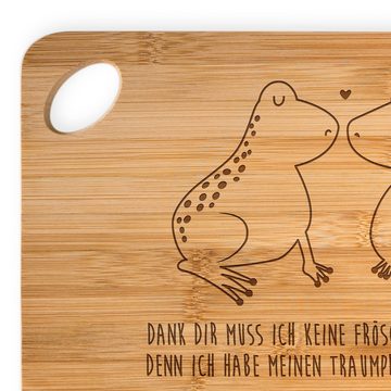Mr. & Mrs. Panda Servierbrett Frosch Liebe - Transparent - Geschenk, Ehefrau, Küchenbrett, Frühstüc, Bambus, (1-St), Nachhaltiges Material