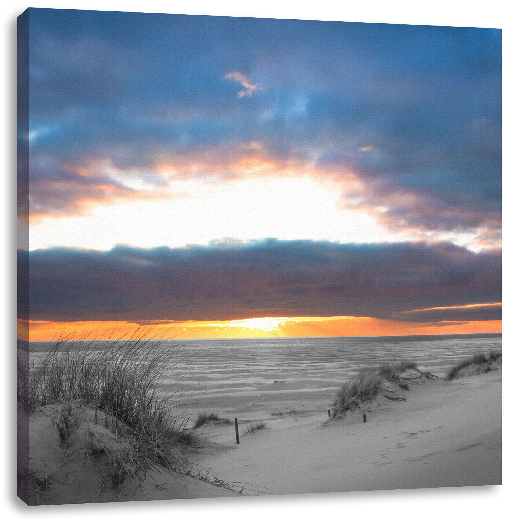 Sonnenaufgang, Zackenaufhänger bei Nordseeküste bespannt, Sonnenaufgang fertig inkl. St), (1 Leinwandbild Leinwandbild bei Pixxprint Nordseeküste