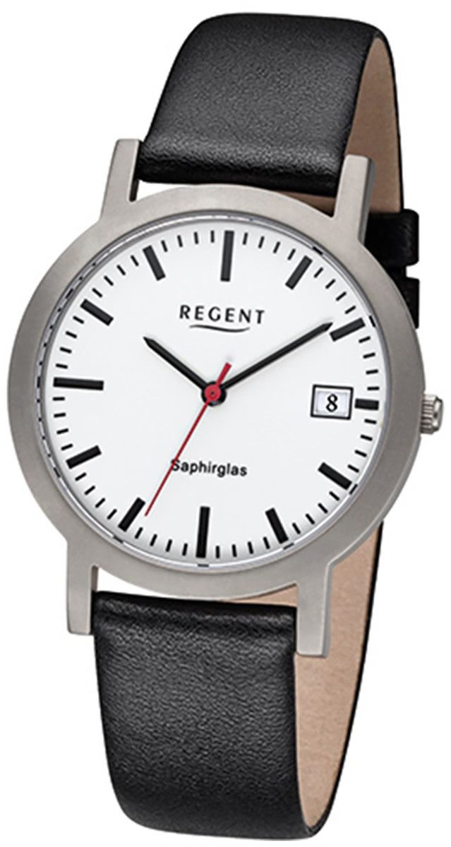 Regent Quarzuhr Regent Herren-Armbanduhr schwarz Analog, (Analoguhr), Herren Armbanduhr rund, mittel (ca. 37mm), Lederarmband