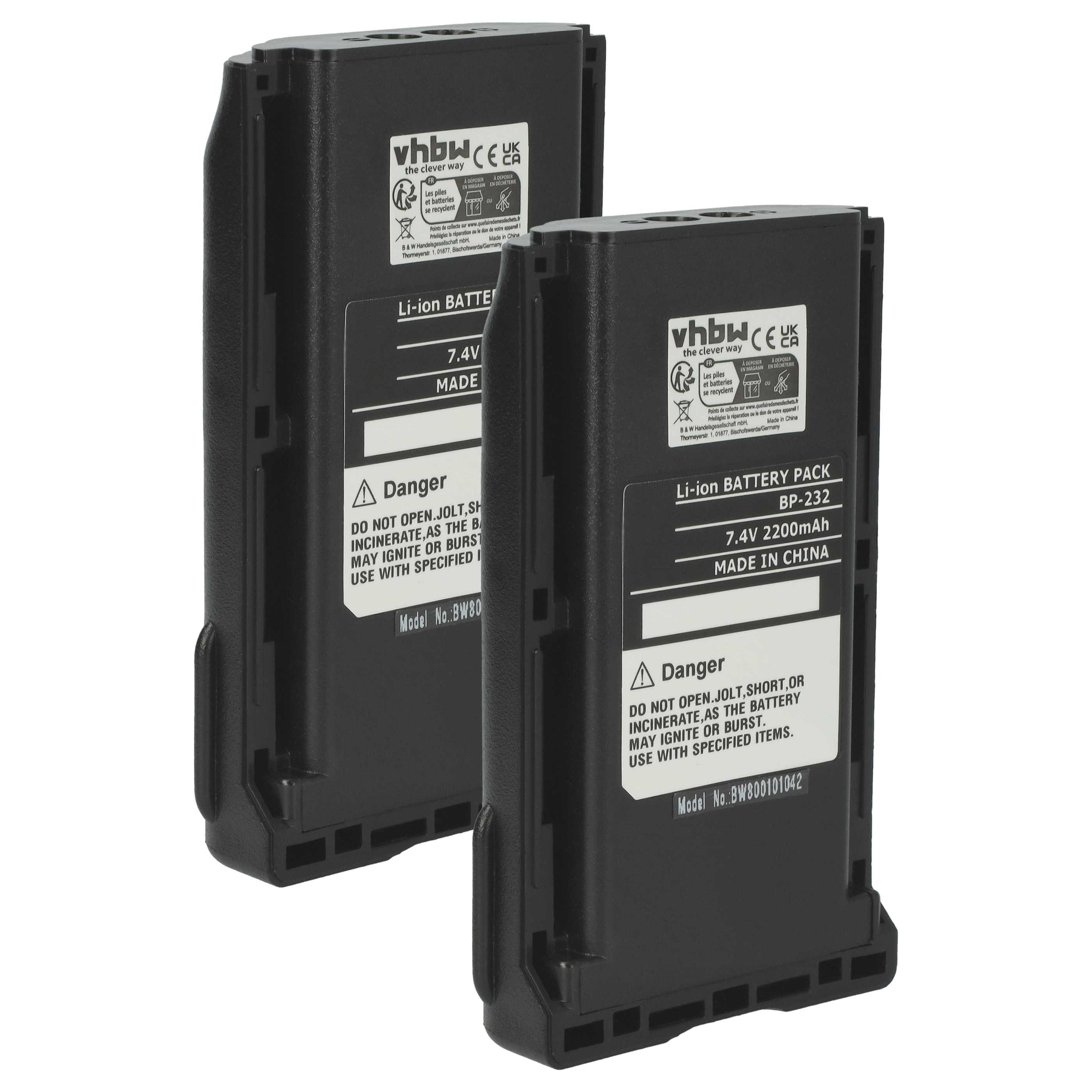 vhbw Akku passend für Icom IC-F3021T, IC-F26S, IC-F3021S, IC-F3021, Akku Akku Li-Ion 2200 mAh (7,4 V, 2 St), Leistungsfähige Austausch-Akkus für Ihr Funkgerät, Walkie-Talkie