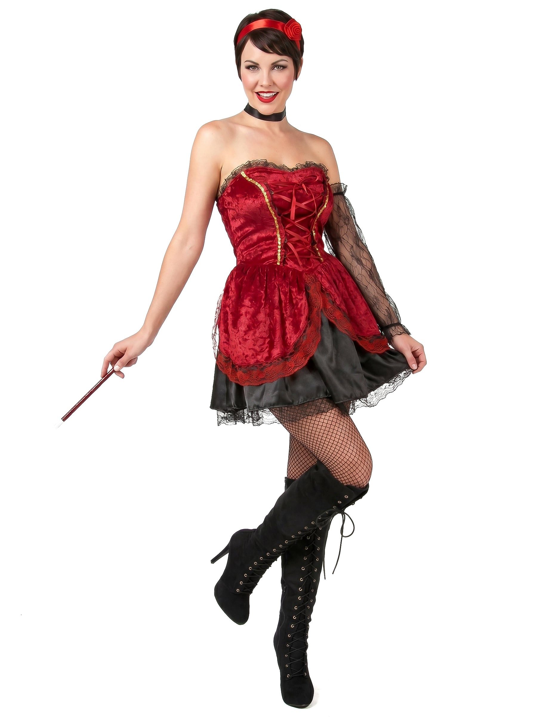 Kostüm Sexy Showgirl-Damenkostüm Burlesque rot-schwarz
