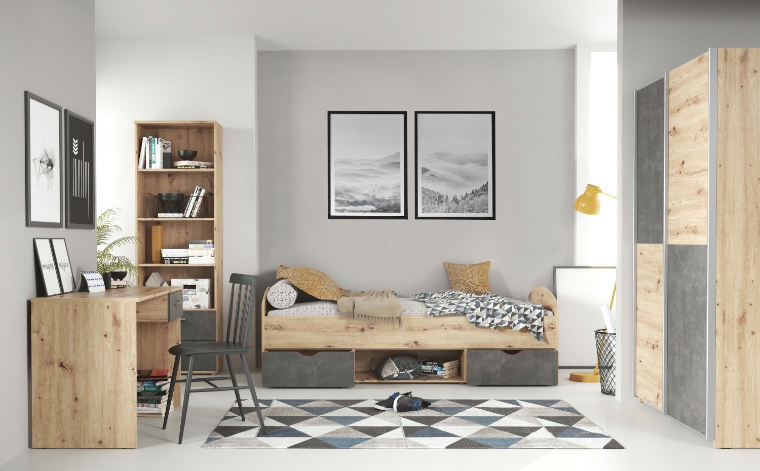 möbel-direkt.de Jugendzimmer-Set Lupo, (Komplett Set, 7-tlg., wahlweise mit Matratze und Lattenrost), Jugendbett mit Schubkästen