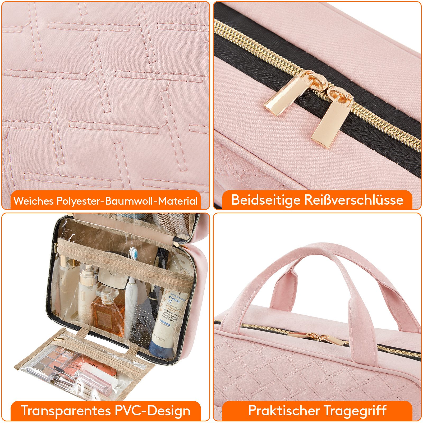 Lifewit Kulturbeutel Reise Kulturtasche Damen, Wasserabweisende Kulturbeutel mit Nassfach (Set, 1-er, B/H/T 10.5/23/32 cm), Spritzwassergeschützt, Einfarbig