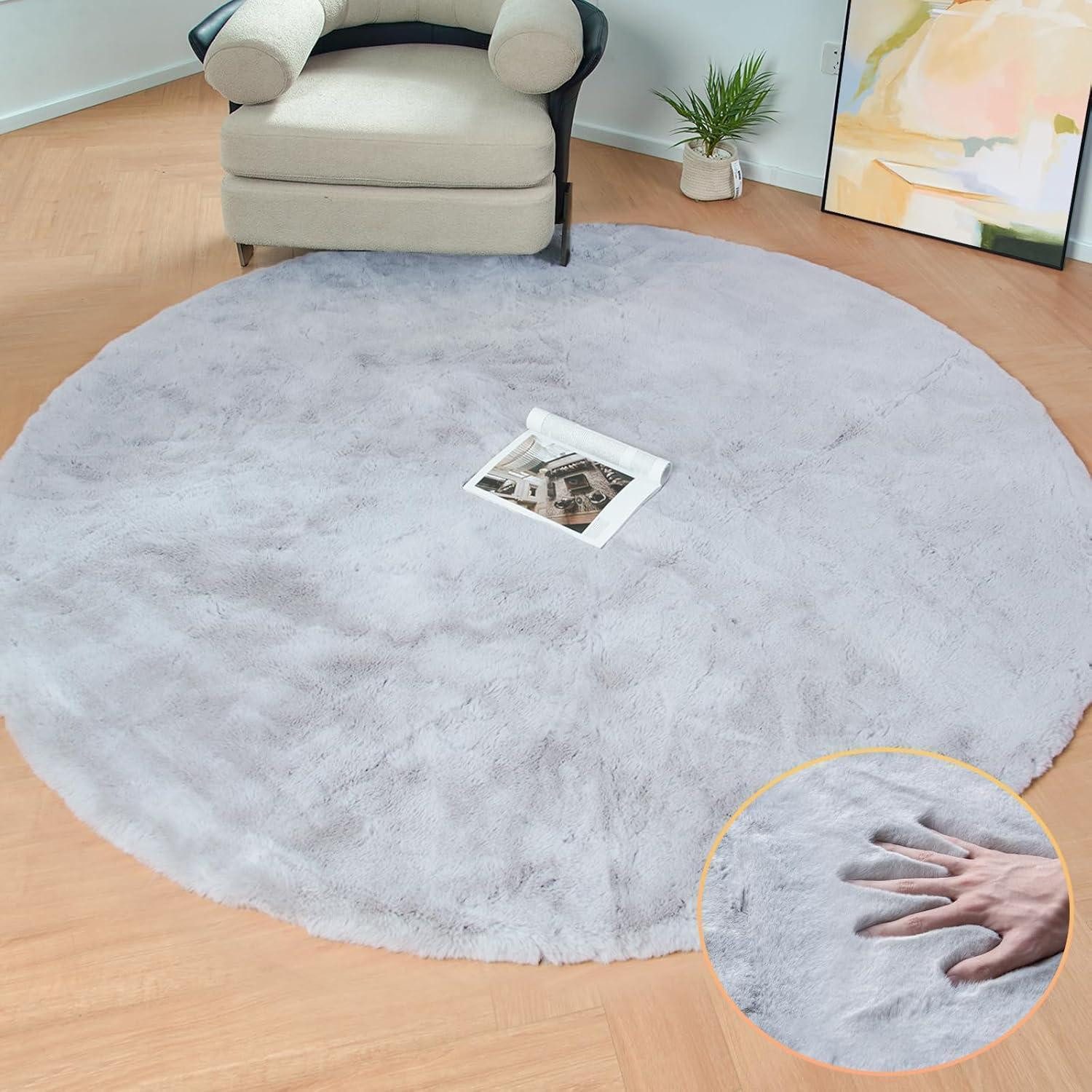 LuxusKollektion Fellteppich Teppich Fellteppich Kunstfell Wohnzimmer 150 cm (Rund) Grau, rund, Höhe: 30 mm