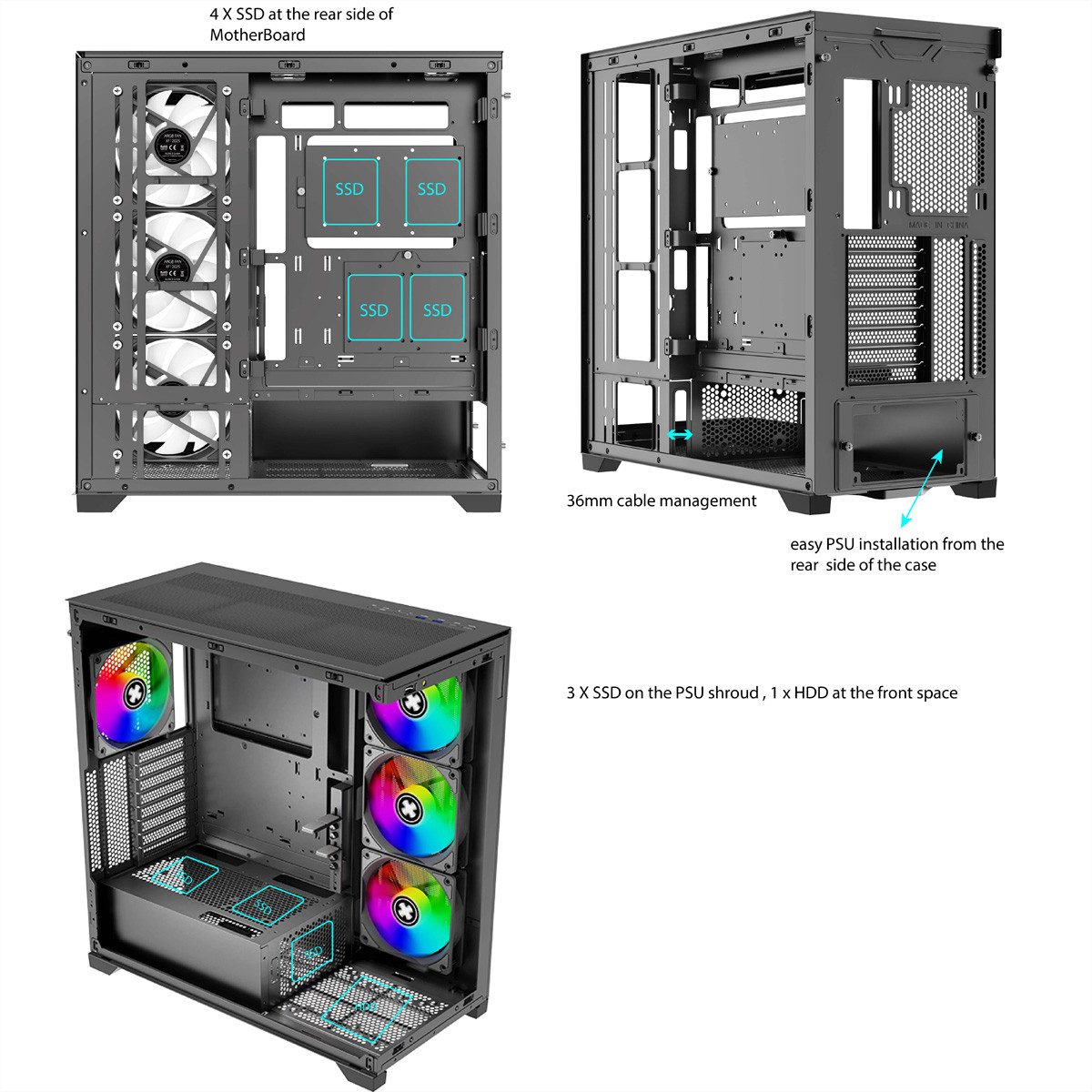 Xilence PC-Gehäuse Xilent Gleam X818.ARGB Gaming ATX PC Case black, RGB ATX Midi Tower