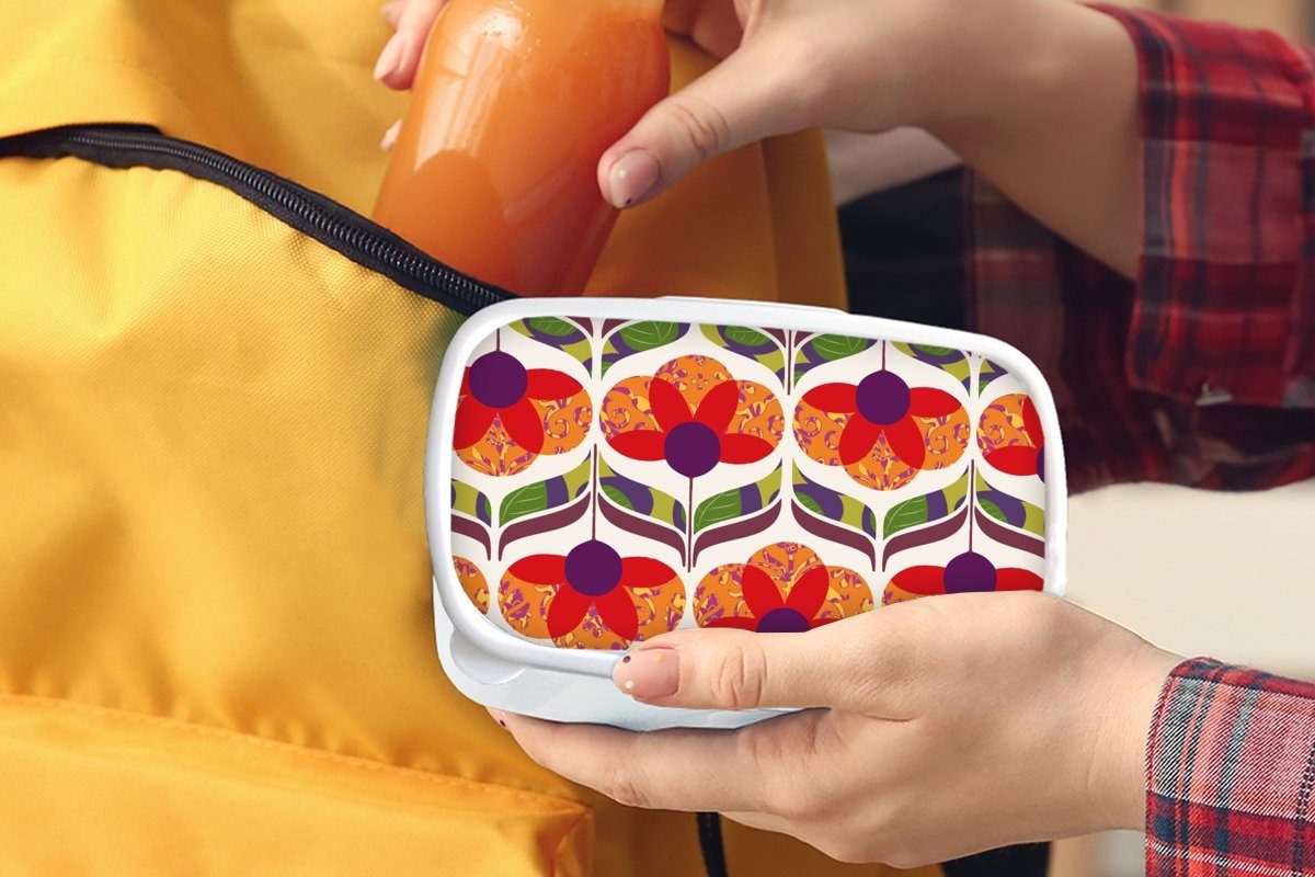 Farben, Kunststoff, für Kinder Brotbox weiß Retro Power Jungs Lunchbox für Vintage (2-tlg), - und und Flower MuchoWow - Brotdose, Erwachsene, Mädchen -