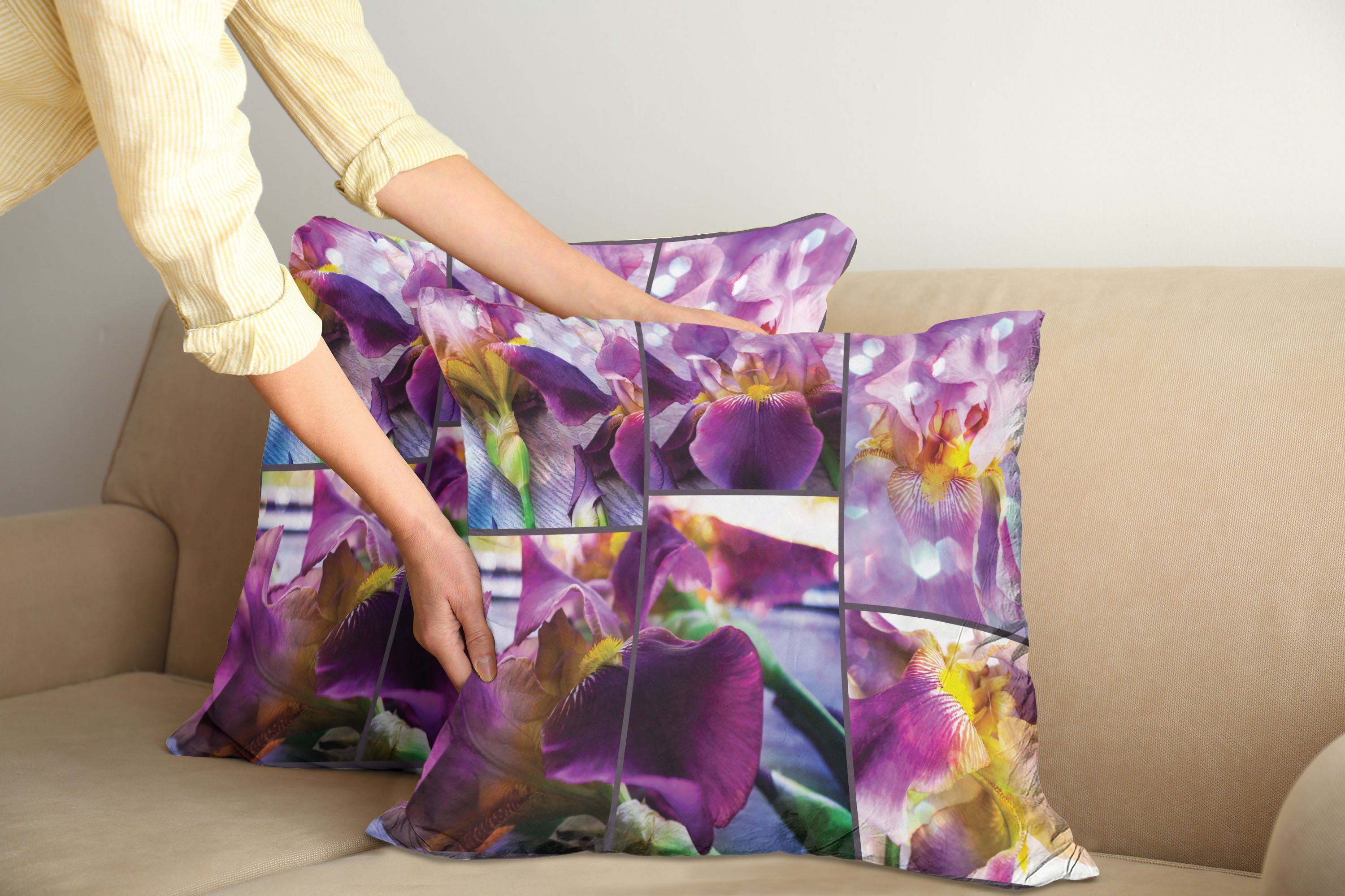 Accent (2 Blooming Abakuhaus Modern Doppelseitiger Digitaldruck, Stück), Lila Iris-Blumen Kissenbezüge