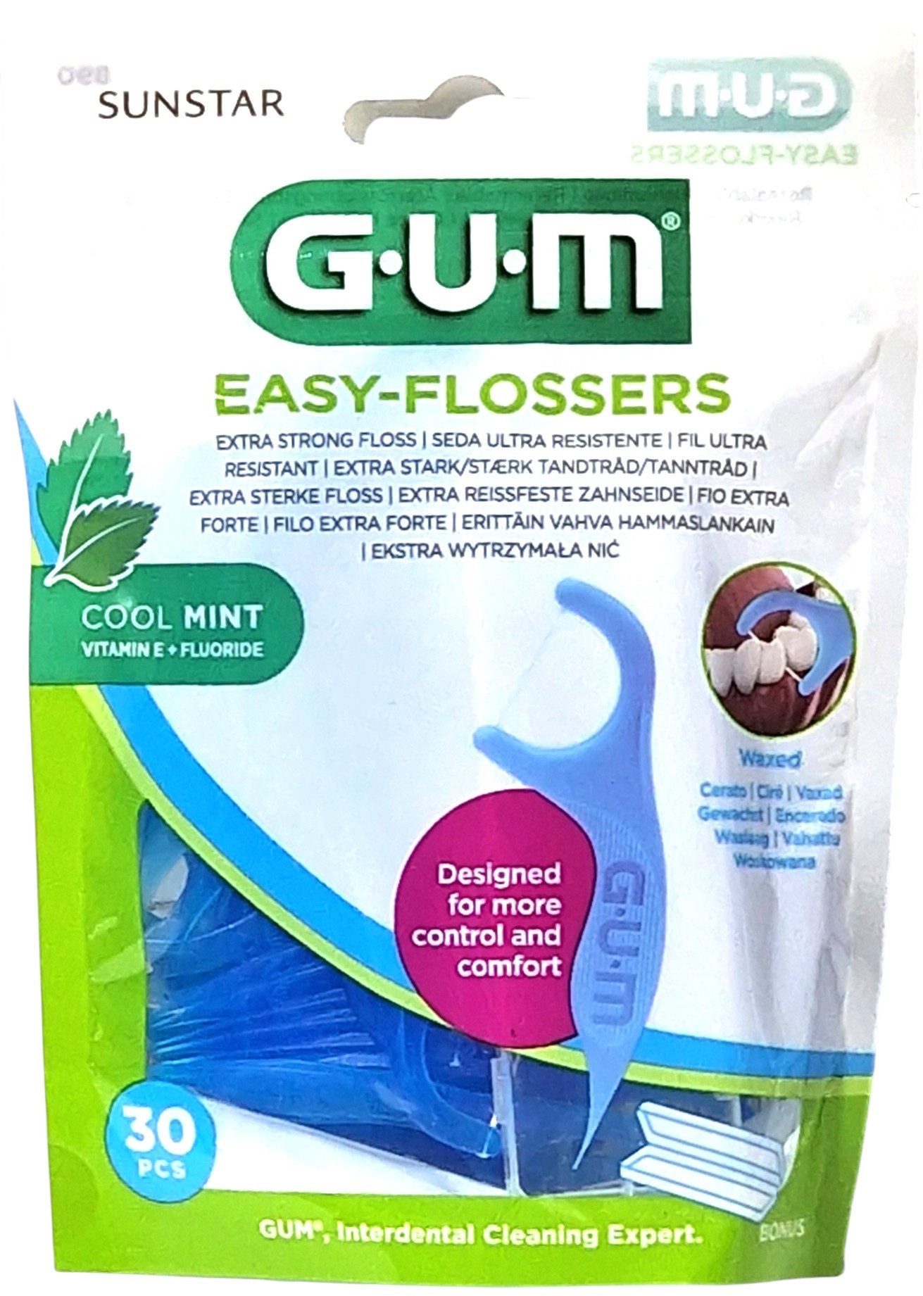 GUM Zahnseide 3x GUM Easy Flosser 30 Stück mit Reiseetui