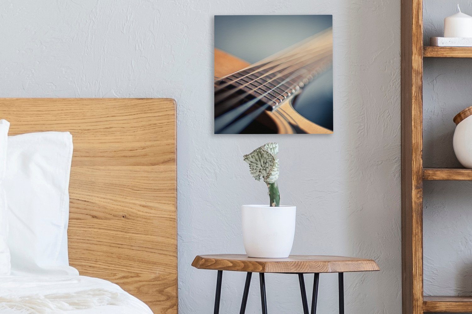 OneMillionCanvasses® Leinwandbild Nahaufnahme der einer Wohnzimmer St), Gitarre, für Bilder Schlafzimmer Saiten akustischen Leinwand (1