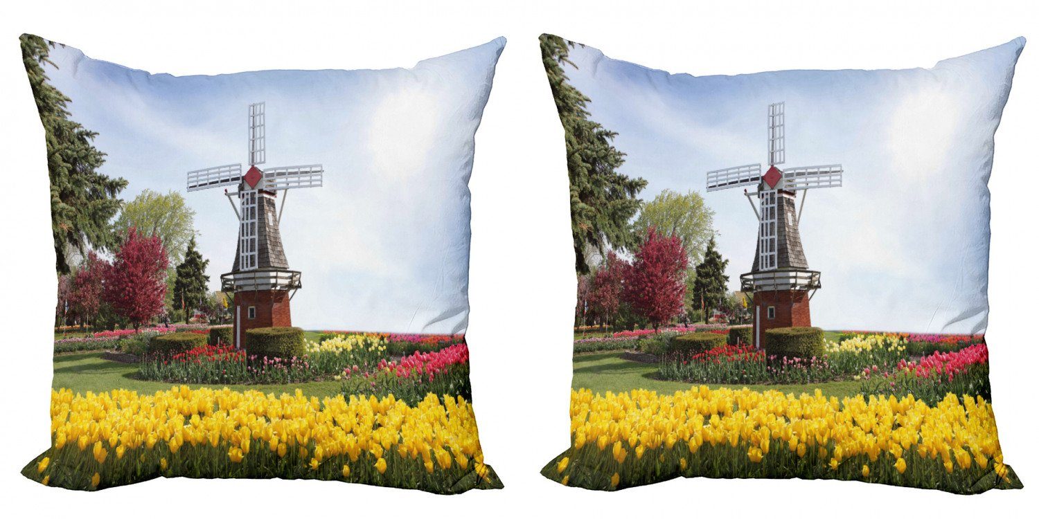 Kissenbezüge Modern Accent Doppelseitiger Digitaldruck, Abakuhaus (2 Stück), Windmühle Serene Garden Tulpen