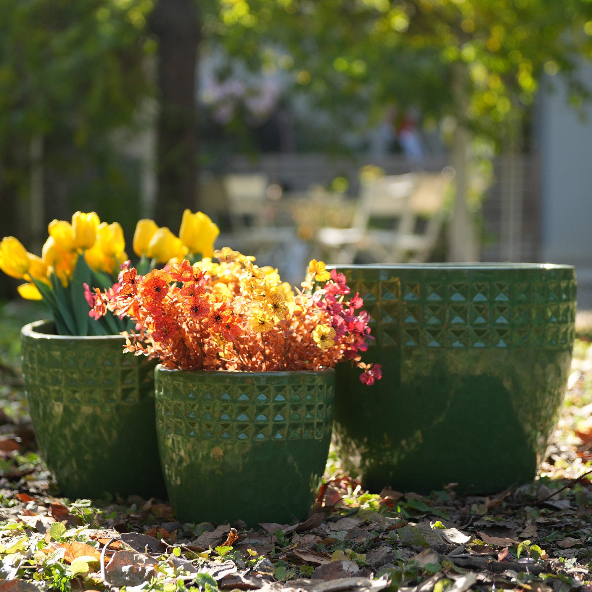 Rolipo Blumentopf groß Keramikpflanztopf-Set, handgemacht & atmungsaktiver Tonware (3 St., Gartendekoration), Ø 38/31/23cm, Rautenmuster, für Fensterbank & Regal & Zimmerpflanzen