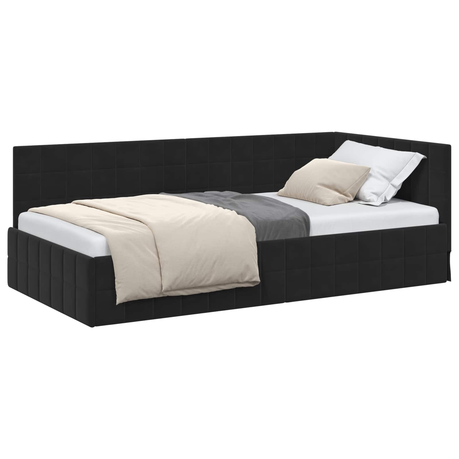 vidaXL Bett Eckbettgestell mit Kopfteil Schwarz 90 cm x 190 cm Samt (1-tlg) günstig online kaufen