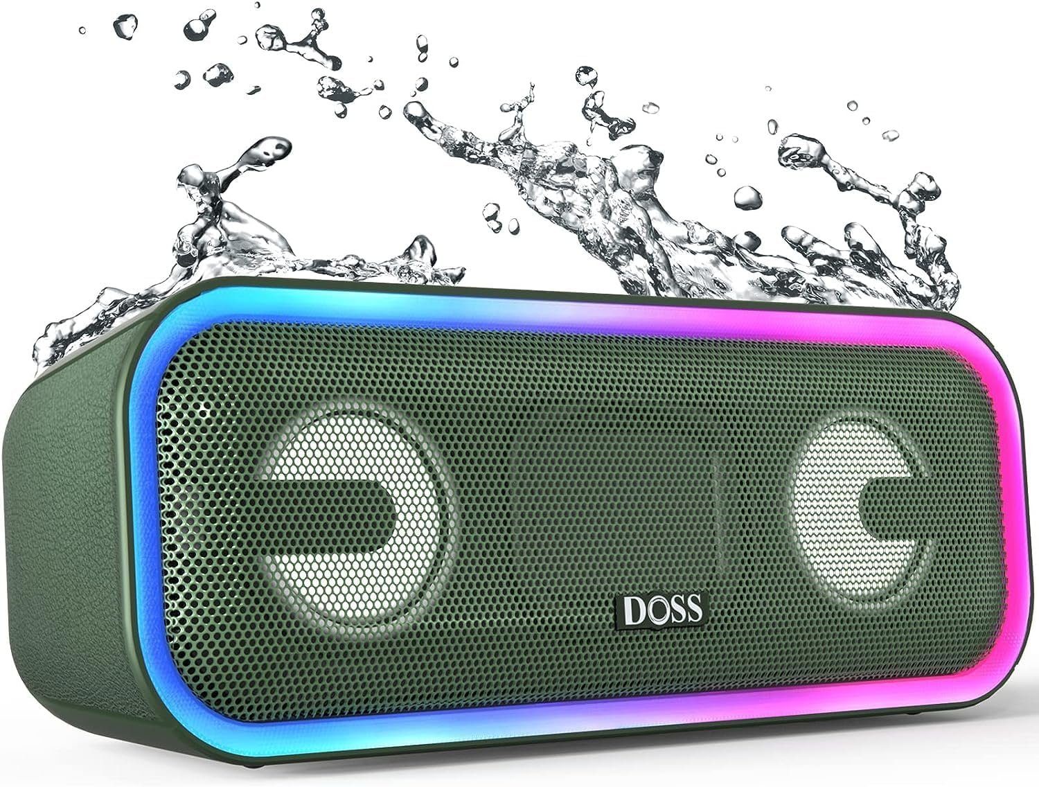 [Deutliche Preissenkung!] DOSS Stereo Wireless Stereo-Pairing, 24 Wasserdicht, (Bluetooth, 15 Bluetooth IPX5 Musikbox Lichtern, Std) W, Lautsprecher