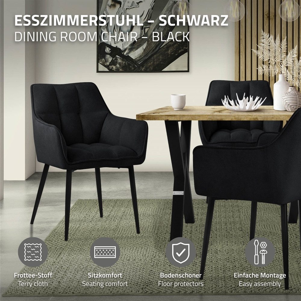 ML-DESIGN Polsterstuhl Esszimmerstuhl mit dickem gepolsterter Sitz Rücken- und Armlehnen (4 St), Wohnzimmerstuhl aus Frotteestoff Schwarz Loungesessel Küchenstu – Bild 2 von 5