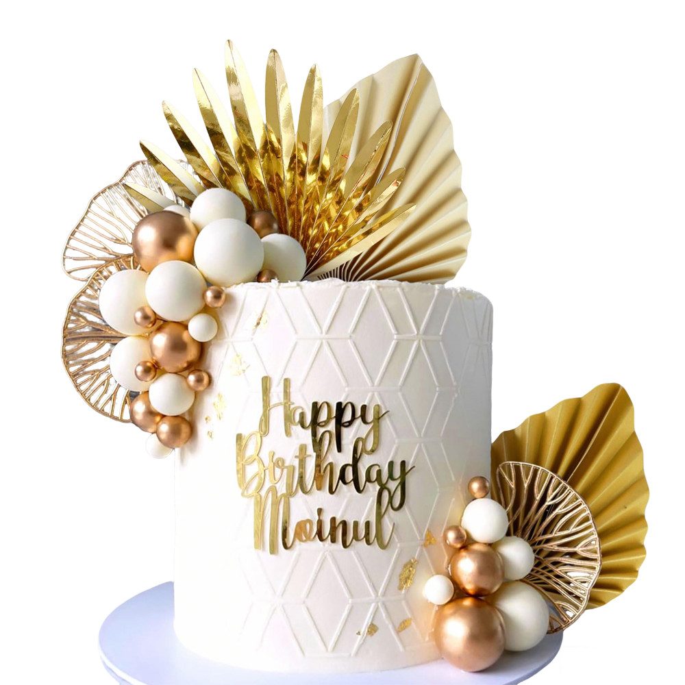 Bomiclss Tortenstecker Tortendekoration Boho Stil – Cake Topper Champagner Rosa & Weiß, Goldene Palmblätter, Party Deko für Hochzeit, Geburtstag & Feier