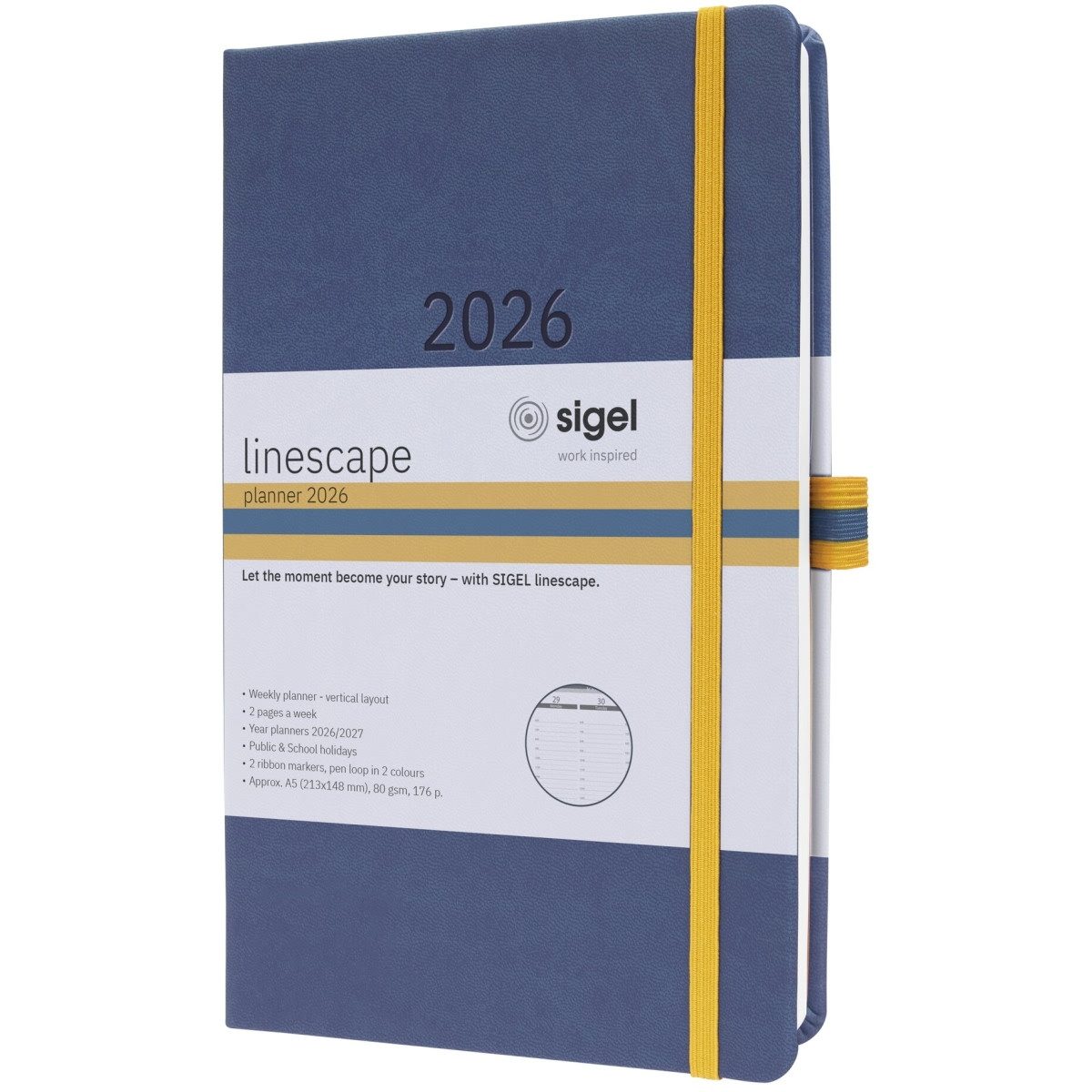 Sigel Taschenkalender Wochenkalender Linescape ca. A5 EN Hardcover blau 2026