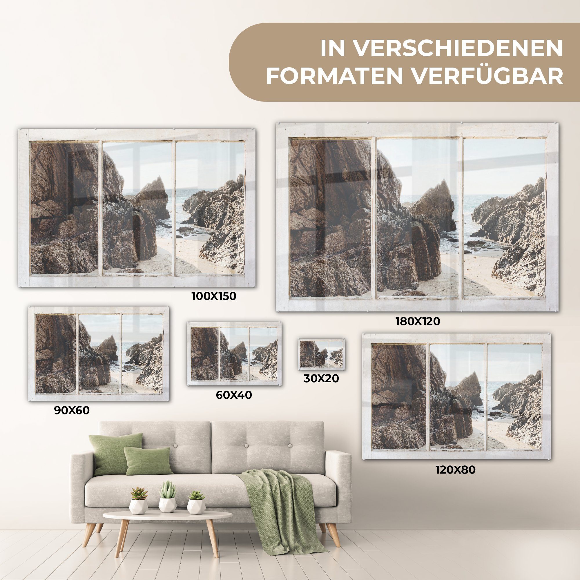 (1 Wandbild Glas Meer, Wanddekoration Foto auf Acrylglasbild - Strand - - Bilder Glas - MuchoWow auf St), Aussicht - Glasbilder