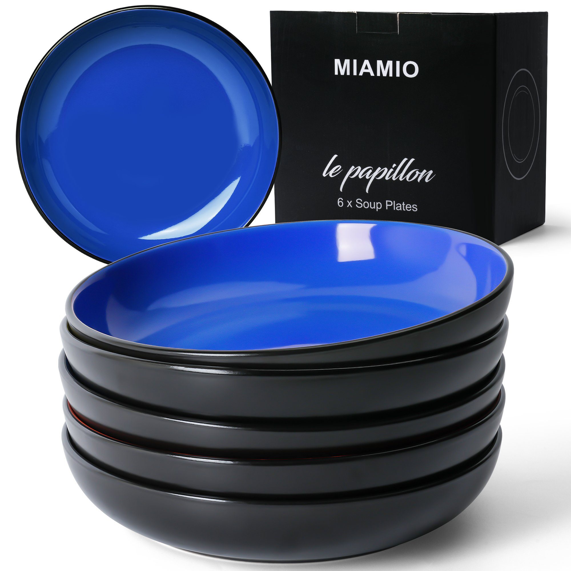 MiaMio Suppenteller Suppenteller 6er Set (900 ml) Blau, Pasta Teller, Tiefe Teller