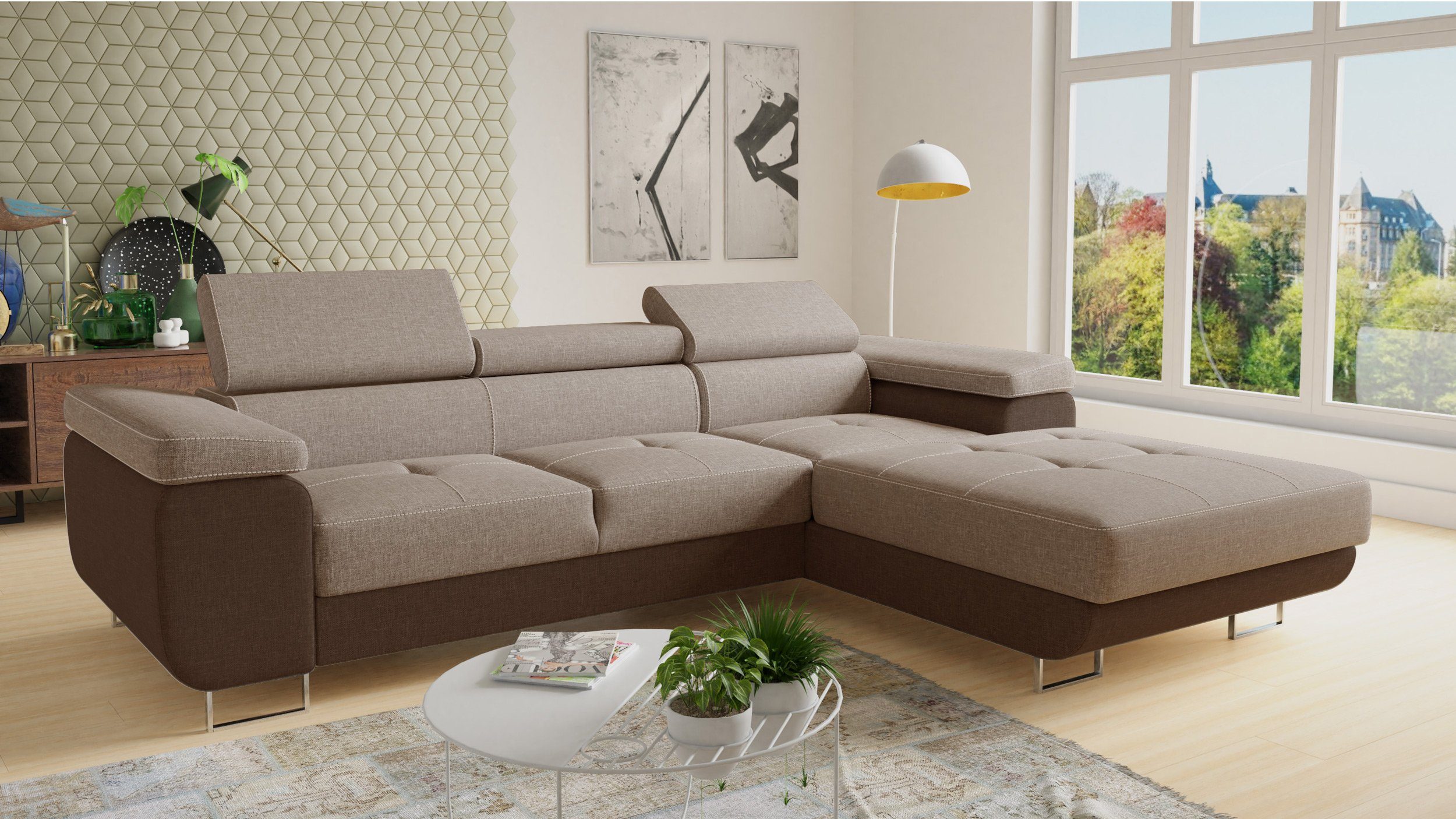 Sofnet Ecksofa Divo, mit Schlaffunktion und Bettkasten, Schlafsofa mit einstellbare Kopfstützen - Wohnlandschaft