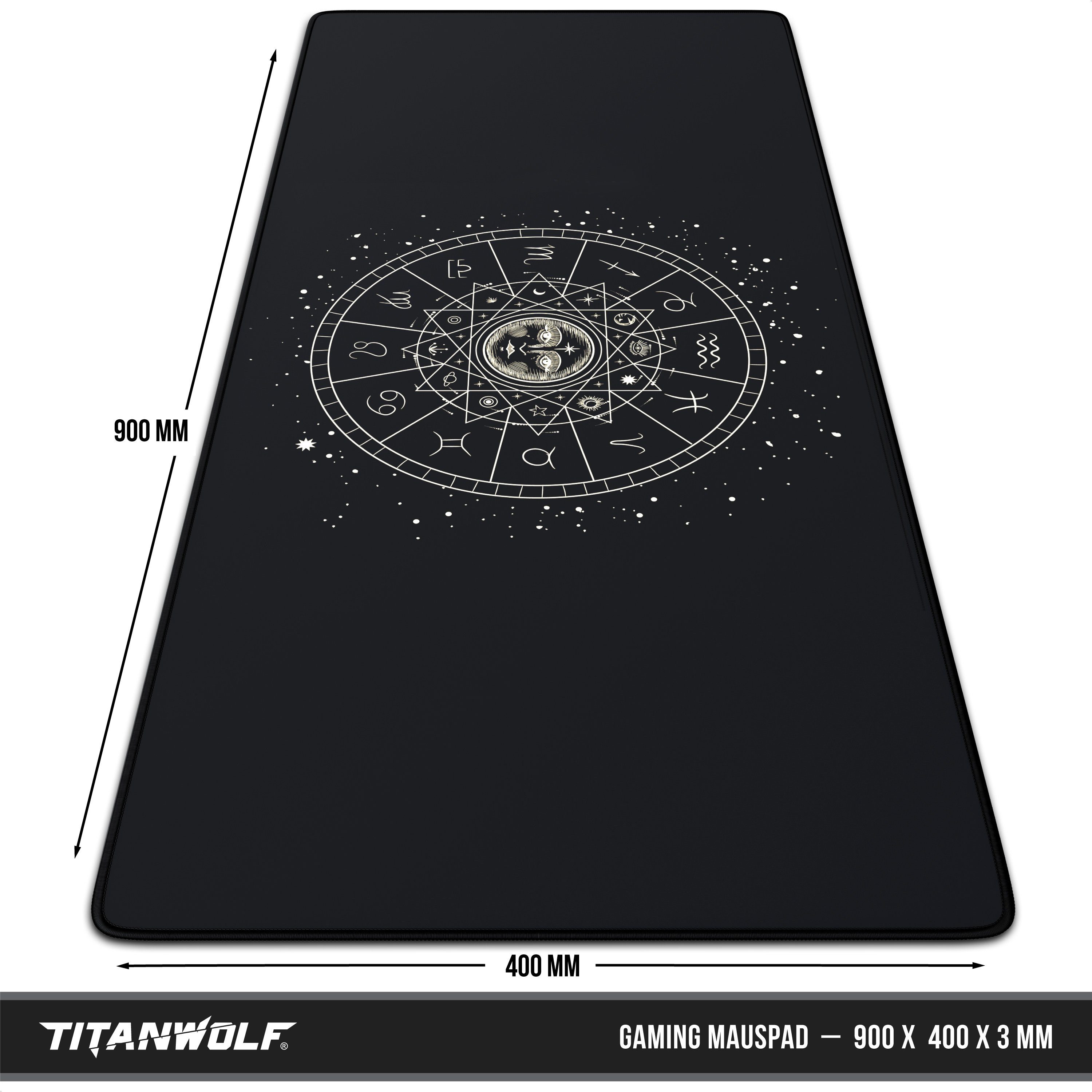 Titanwolf Gaming Mauspad XXL Speed Mousepad 900 x 400 x 3 mm, große Tischunterlage, rutschfest, abwaschbar, Geschwindigkeit & Präzision, Zodiac