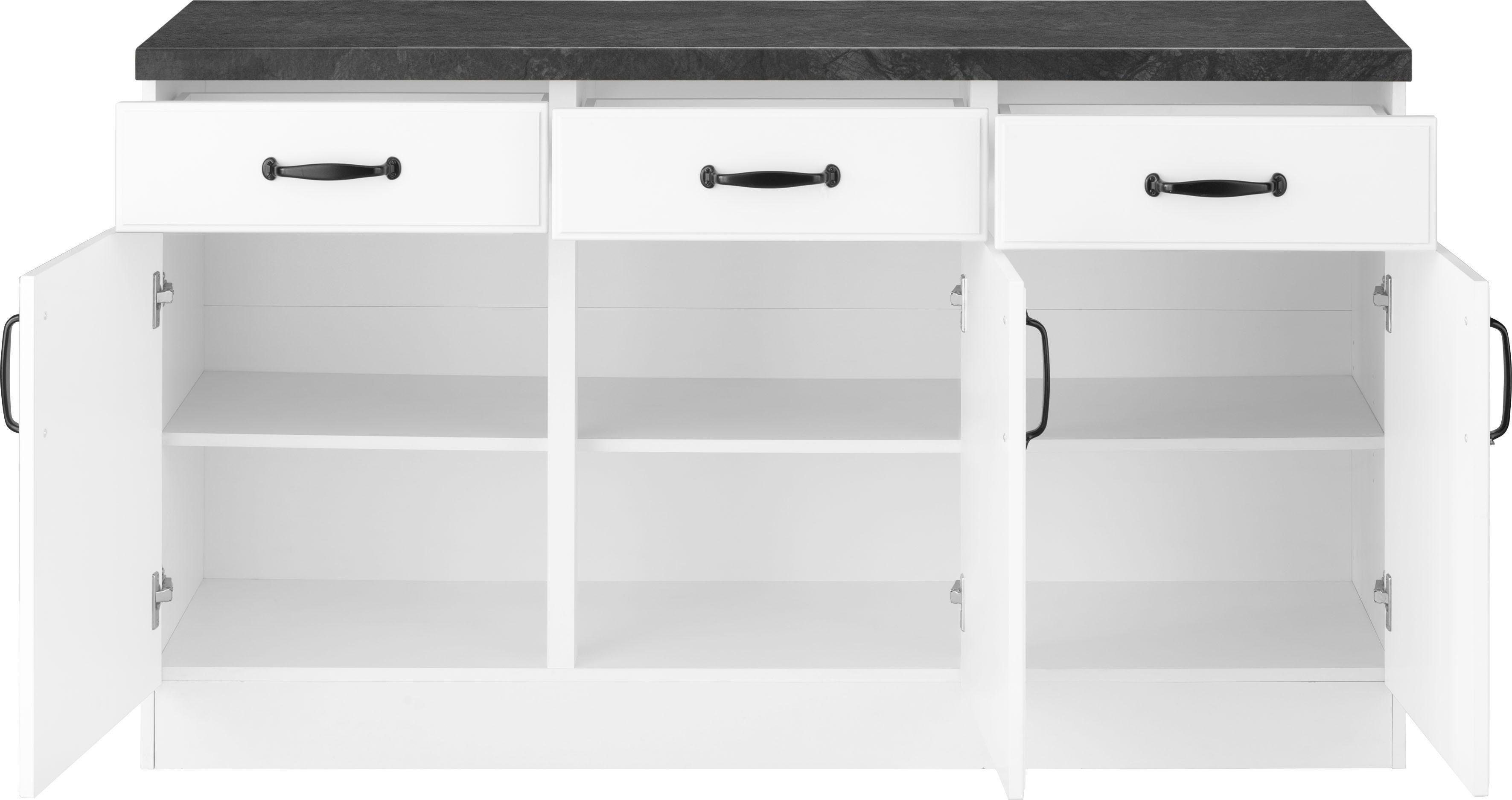 Küchen breit weiß mit cm 150 weiß/granit Unterschrank | Kassettenfront wiho schwarz Erla
