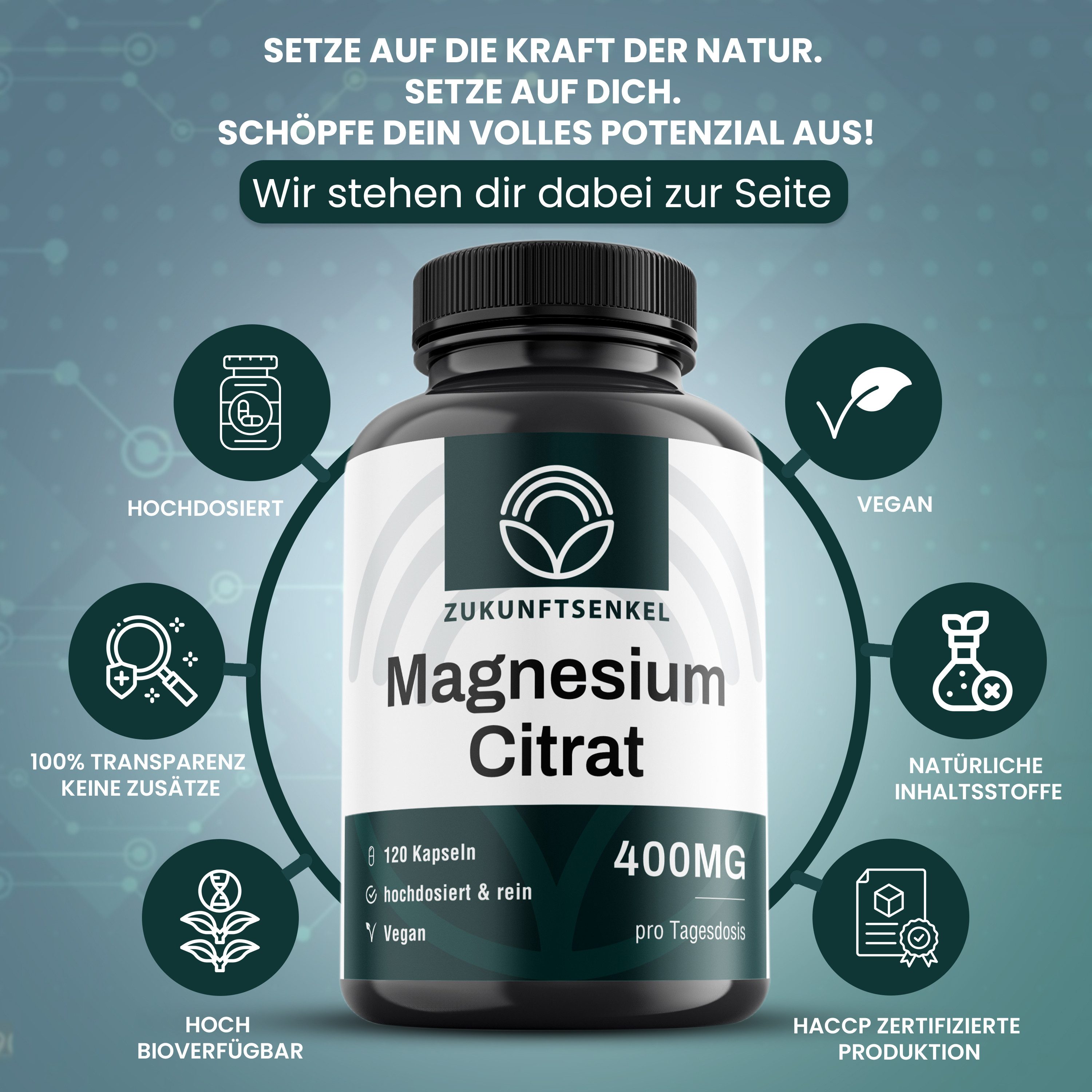 ZUKUNFTSENKEL Magnesiumcitrat Kapseln hochdosiert Kapseln, 120,00 St., 48 g, 120 Kapseln, 400mg pro Kapsel