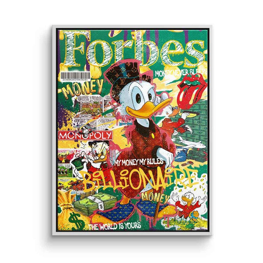 Leinwandbild, DOTCOMCANVAS® Pop Dagobert Duck Forbes collage Rahmen Art Leinwandbild goldener DOTCOMCANVAS Comic