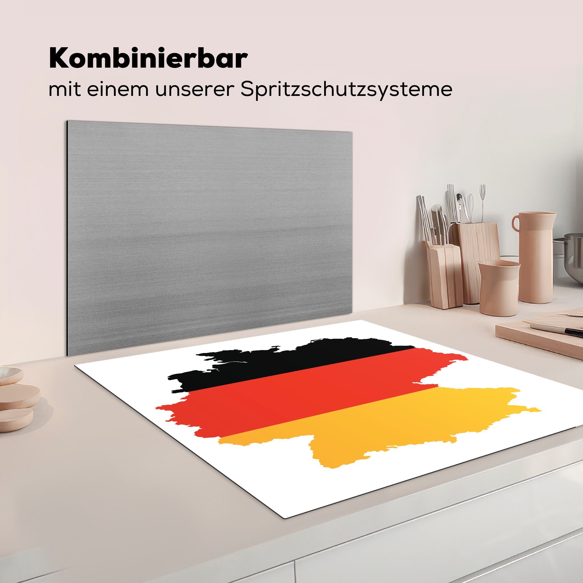 Herdblende-/Abdeckplatte (1 Karte mit von deutschen der küche Flagge, für Arbeitsplatte MuchoWow 78x78 cm, Ceranfeldabdeckung, tlg), Vinyl, Deutschland