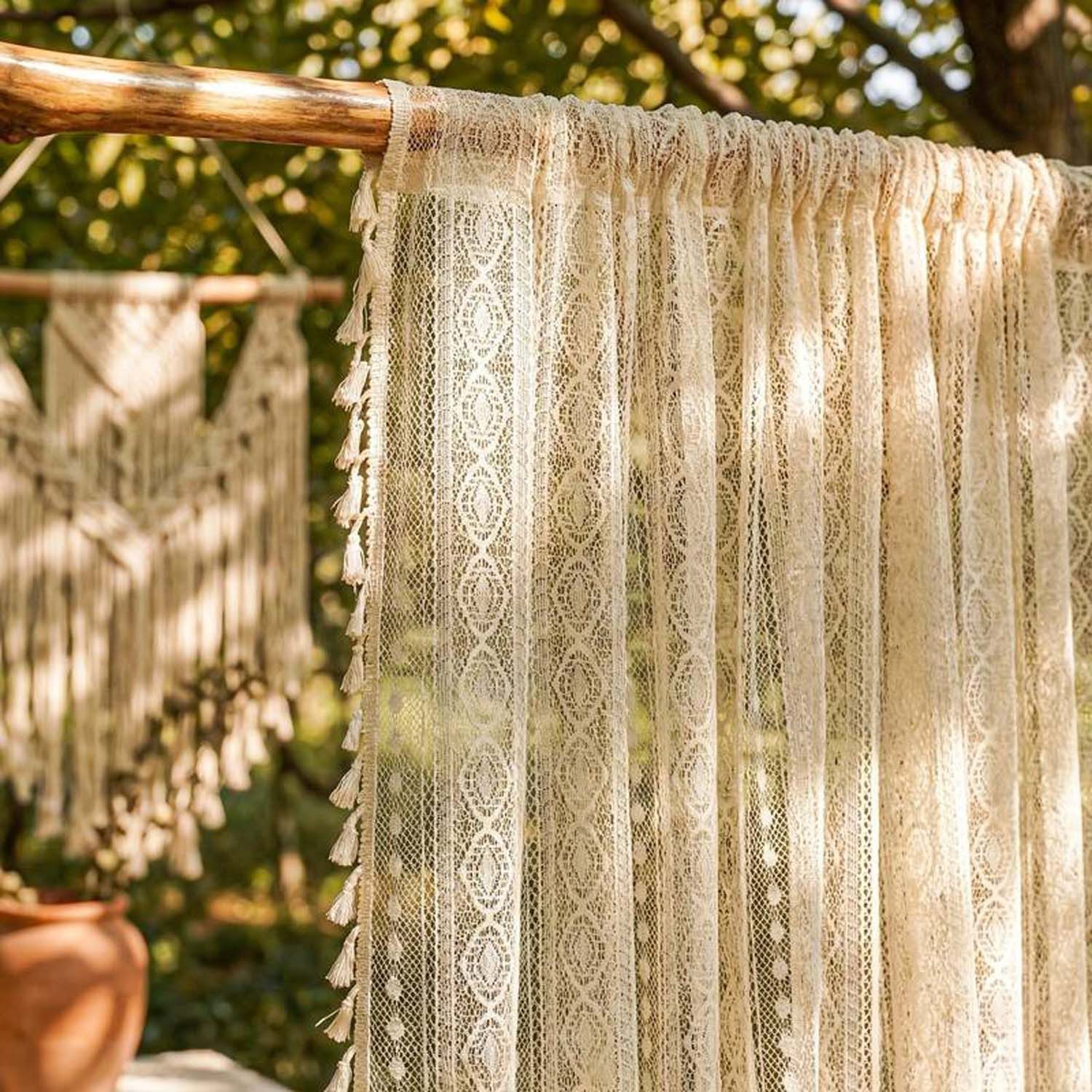 Agger Scheibengardine Vintage Quasten Boho gardinen, Transparente Fenstervorhänge – Bild 4 von 5