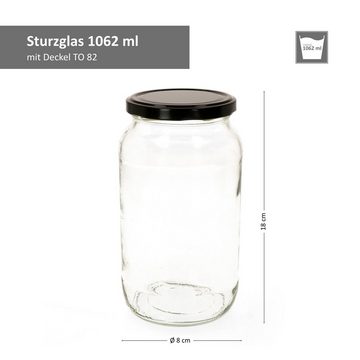 MamboCat Einmachglas 6er Set Rundglas 1062 ml To 82 schwarzer Deckel incl. Rezeptheft, Glas