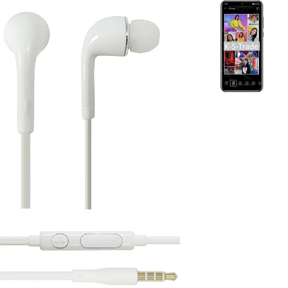 K-S-Trade für weiß Headset Huawei Y8p Lautstärkeregler 3,5mm) mit (Kopfhörer Mikrofon u In-Ear-Kopfhörer