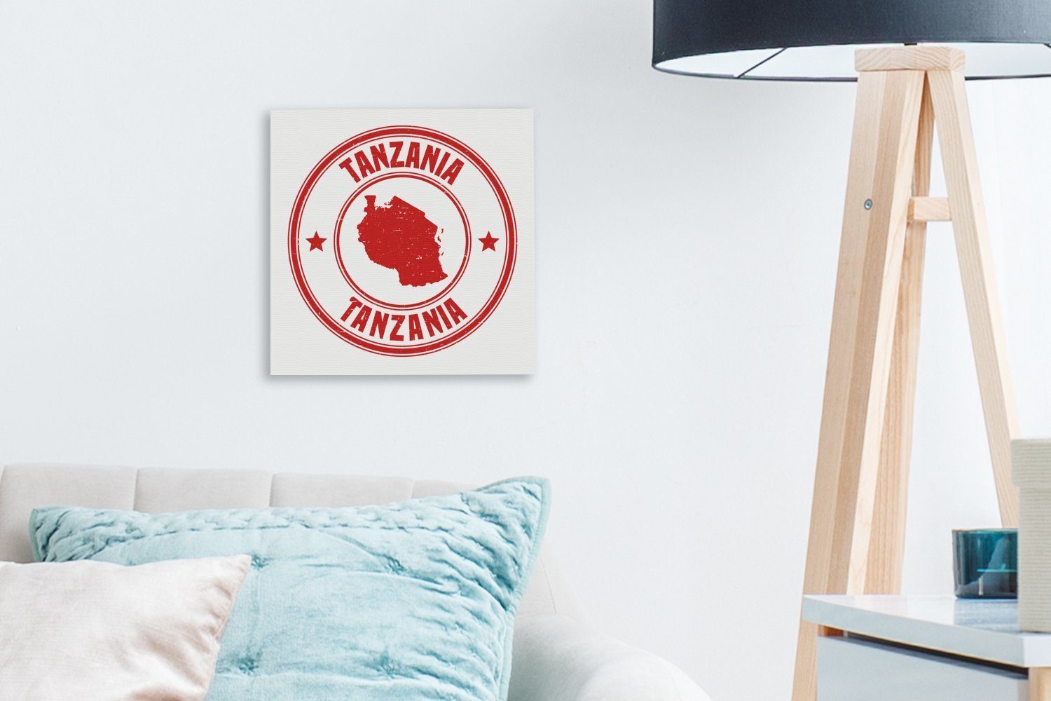darauf, Wohnzimmer St), Leinwandbild (1 Illustration Bilder roten OneMillionCanvasses® Tansania für Schlafzimmer Briefmarke Leinwand mit einer Eine