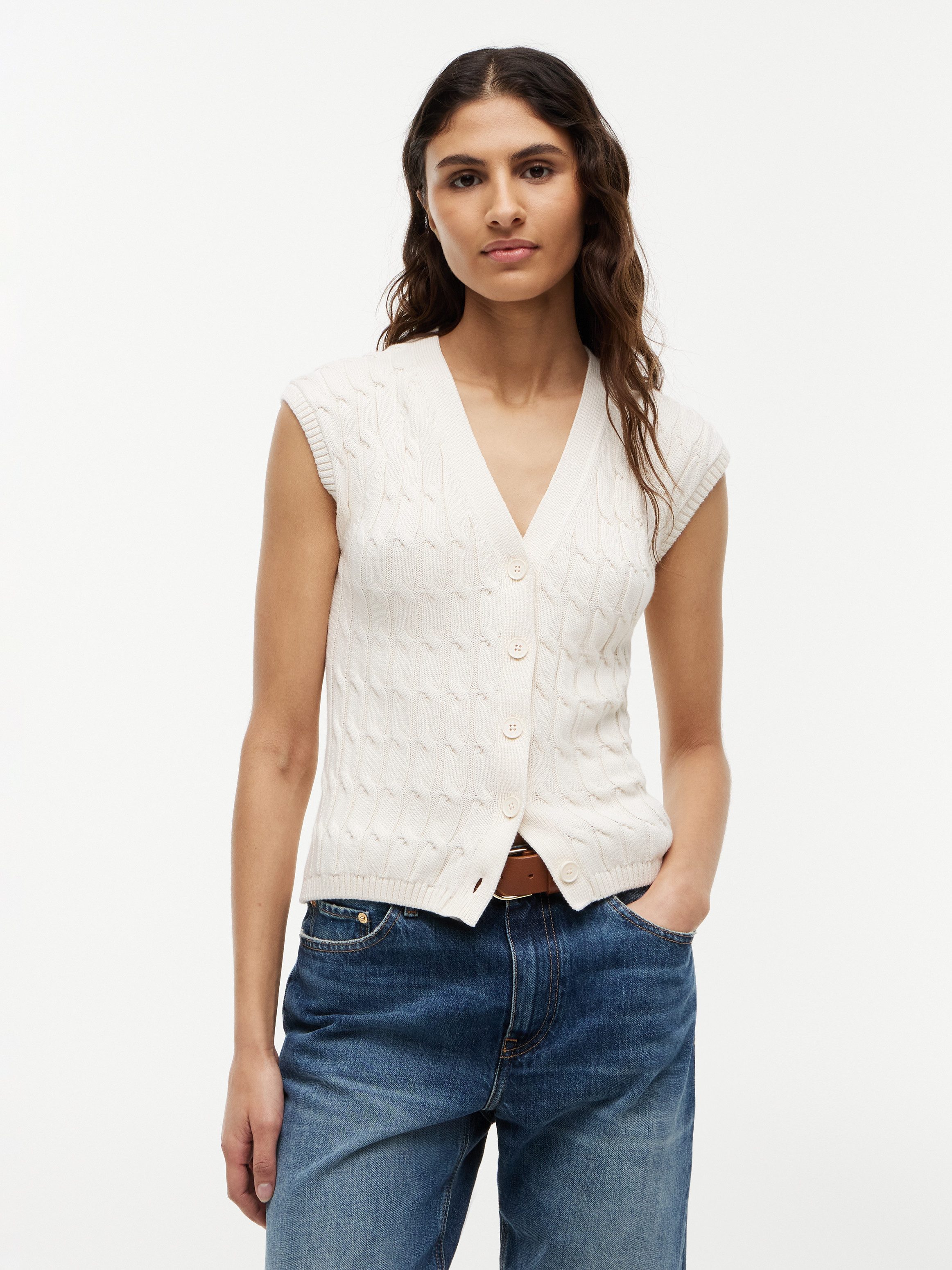 Tommy Hilfiger Strickweste MID GG CABLE VEST CARDI Baumwolle, mit Zopfstrickmuster