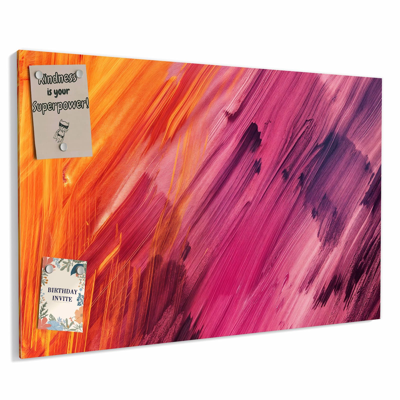 Primedeco Magnettafel Diagonale Farbstriche – Magnetwand & Memoboard aus Metall, (Komplett-Set, 1-tlg., Inklusive 4 Magnete und 2 Boardmarker (weiß & schwarz), magnetisch & beschreibbar