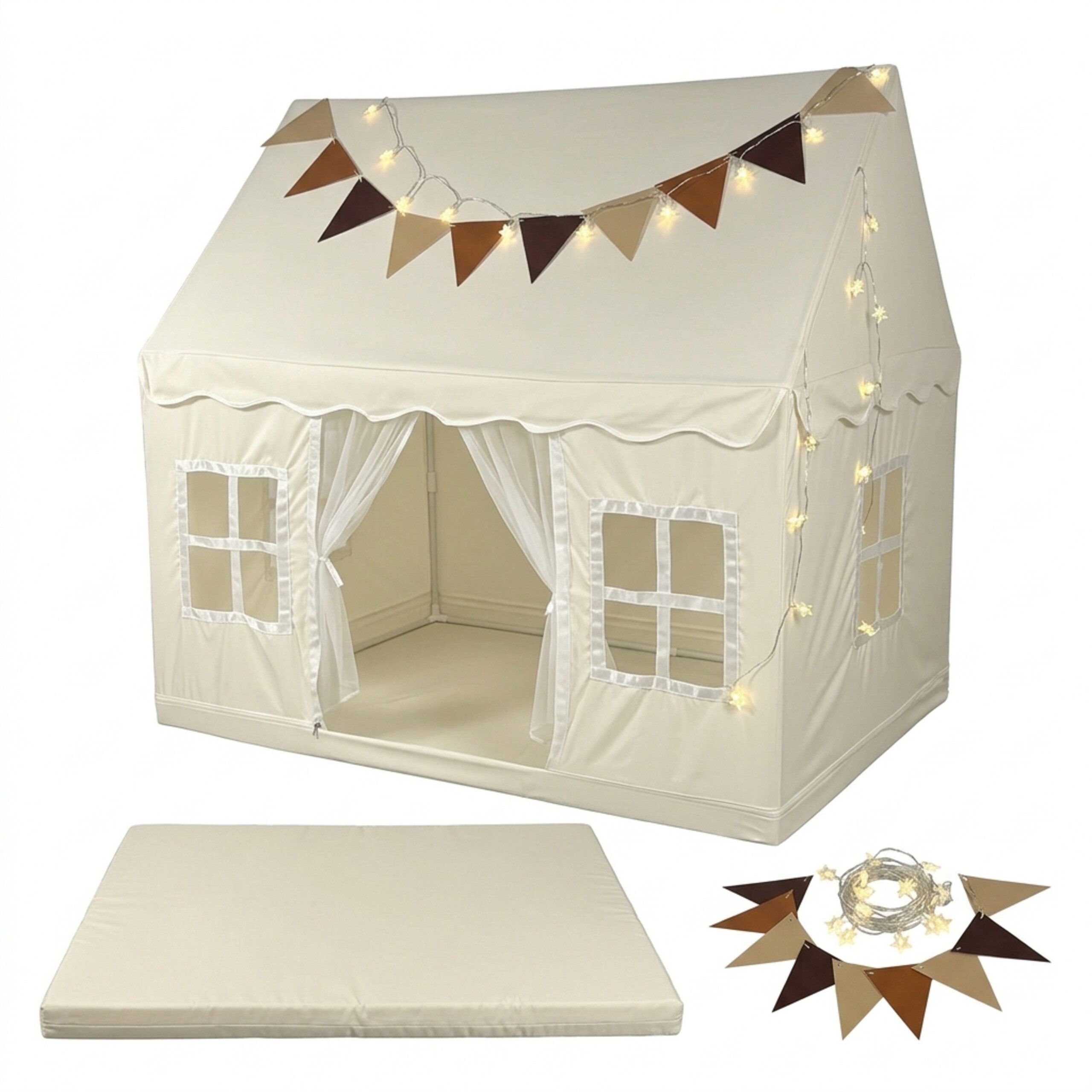 relaxdays Spielzelt mit Lichterkette (2-tlg) Beige