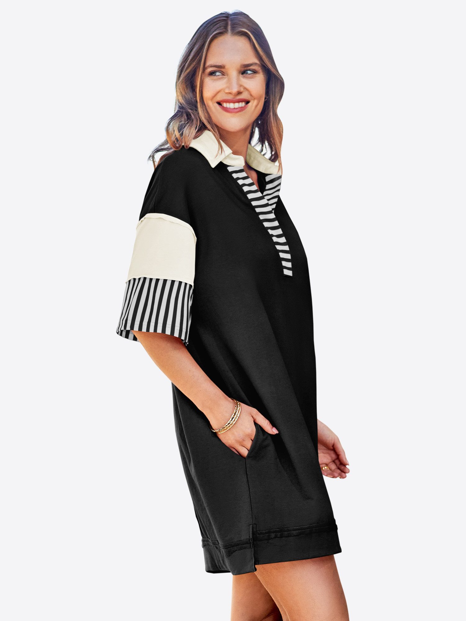 Imily Bela Minikleid Damen Polo Oversized Sweatshirt Kleider (Packung, 1-tlg., 1per-Pack) mit V-Ausschnitt – Bild 5 von 5